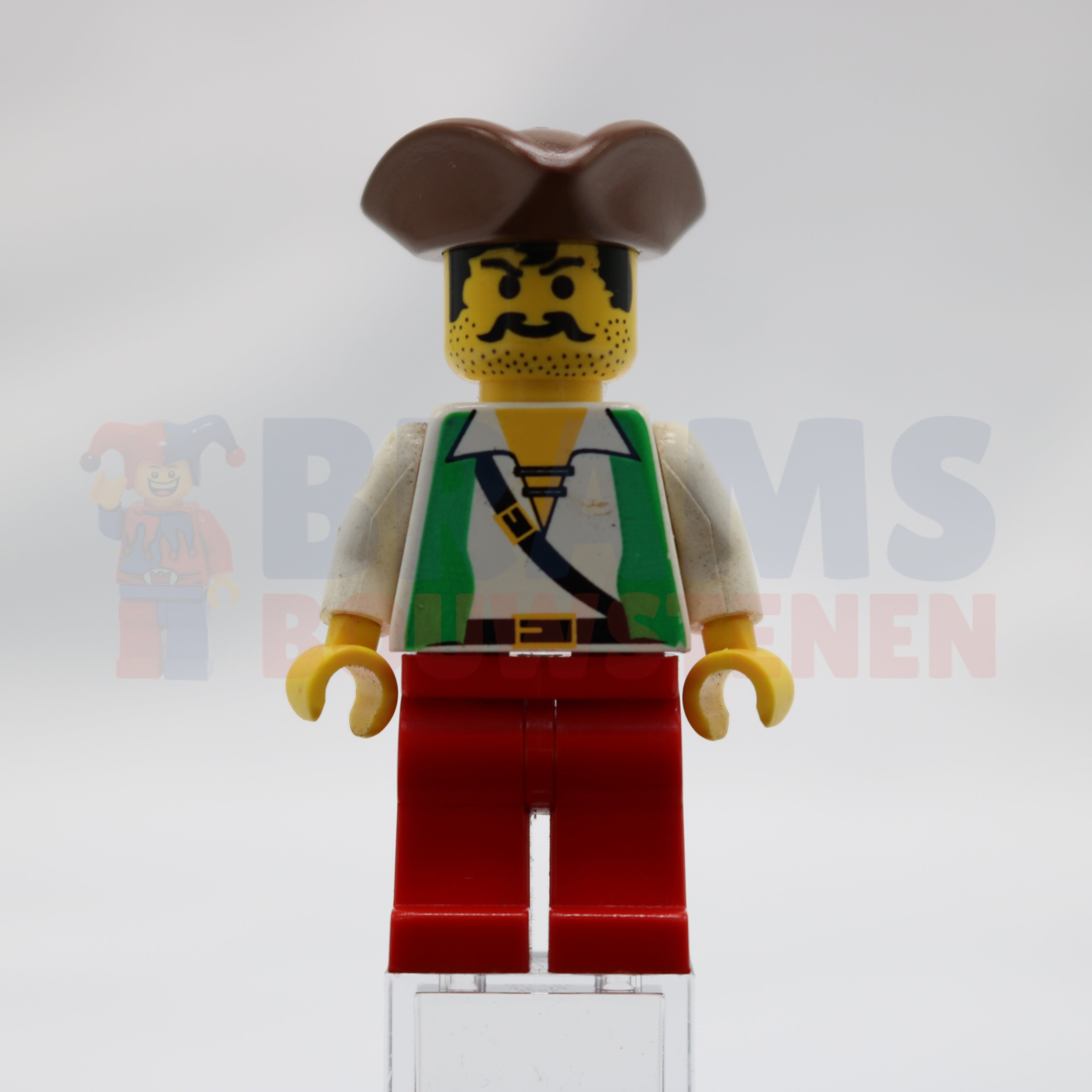 Minifig pi049 - Pirate Green Vest, Red Legs, Brown Pirate Triangle Hat
