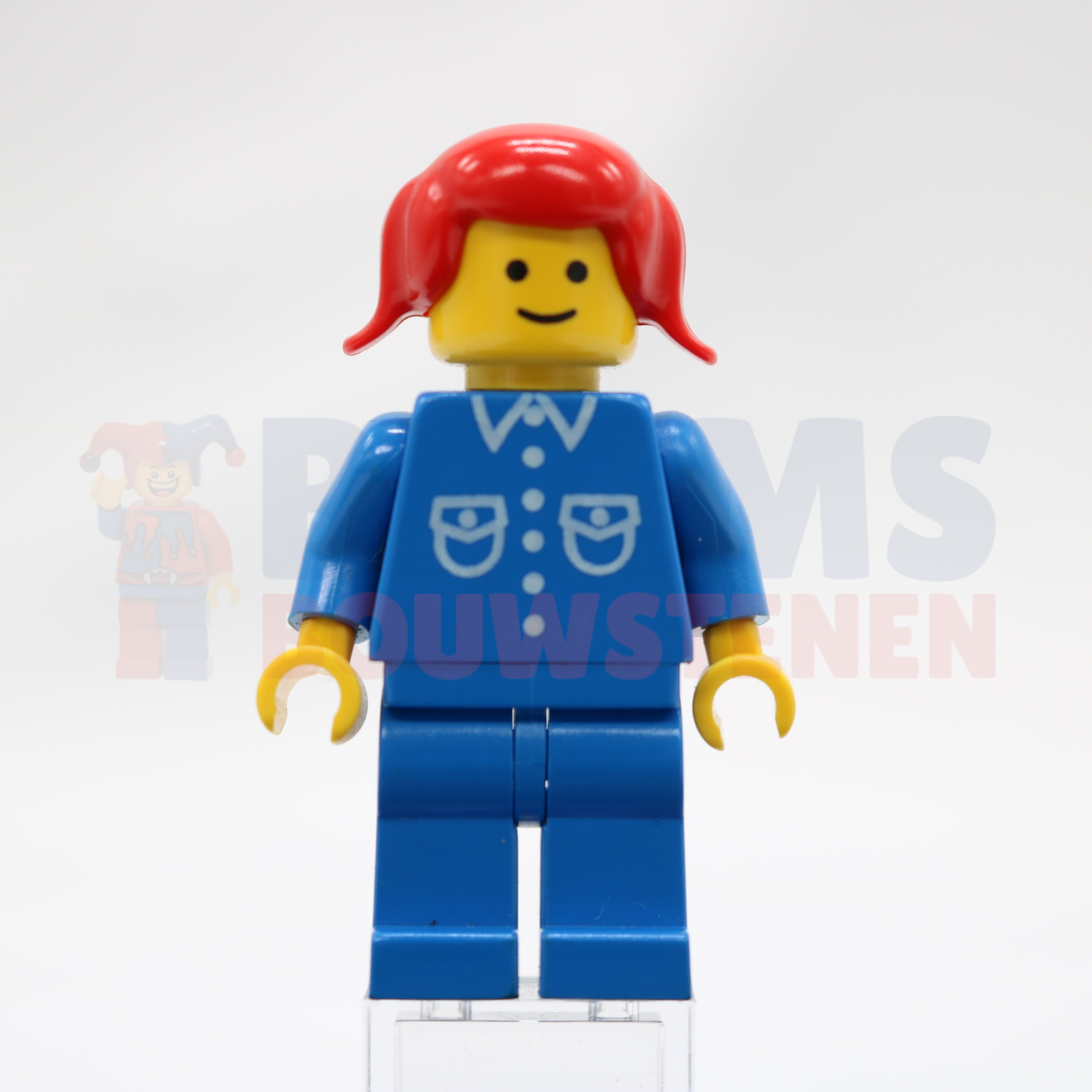 Minifig but024 - Shirt with 6 Buttons - Blue, Blue Legs, Red Pigtails Hair