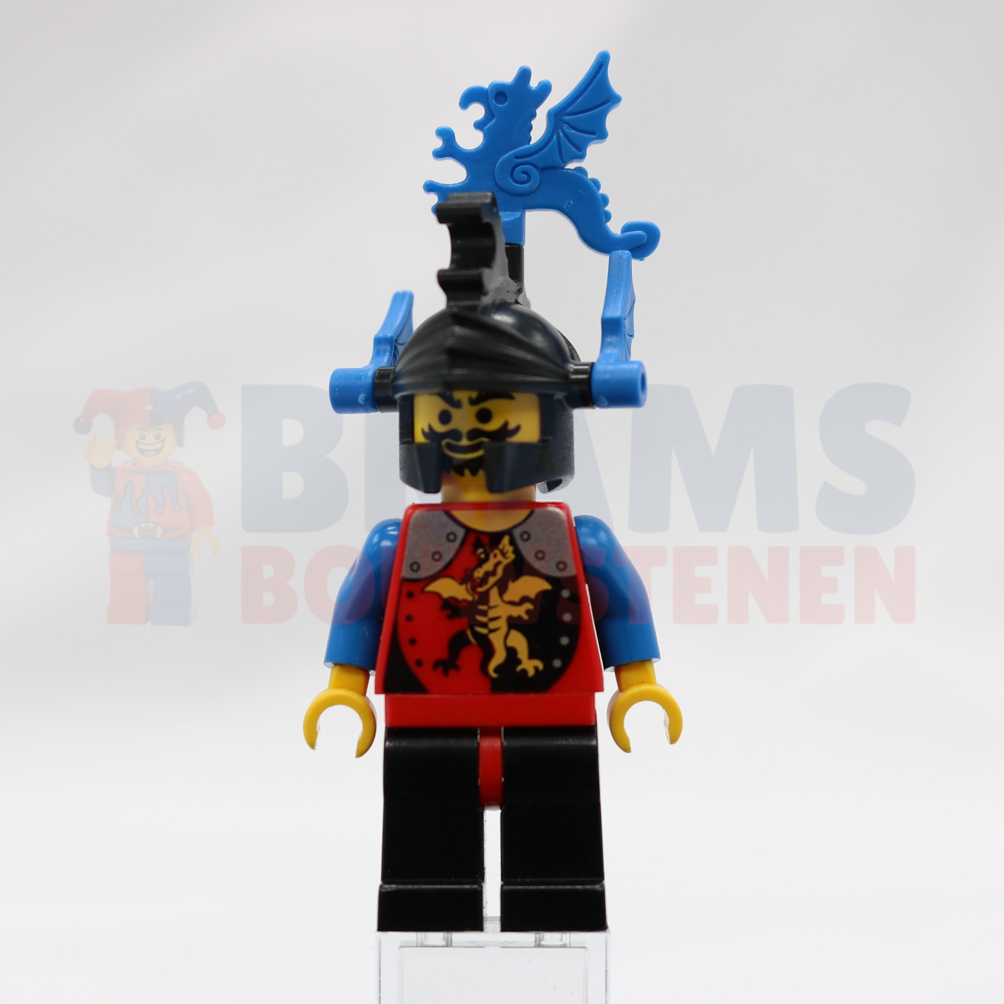 Minifig cas015 - Dragon Knights - Knight 2, Black Legs with Red Hips, Black Dragon Helmet, Blue Plumes