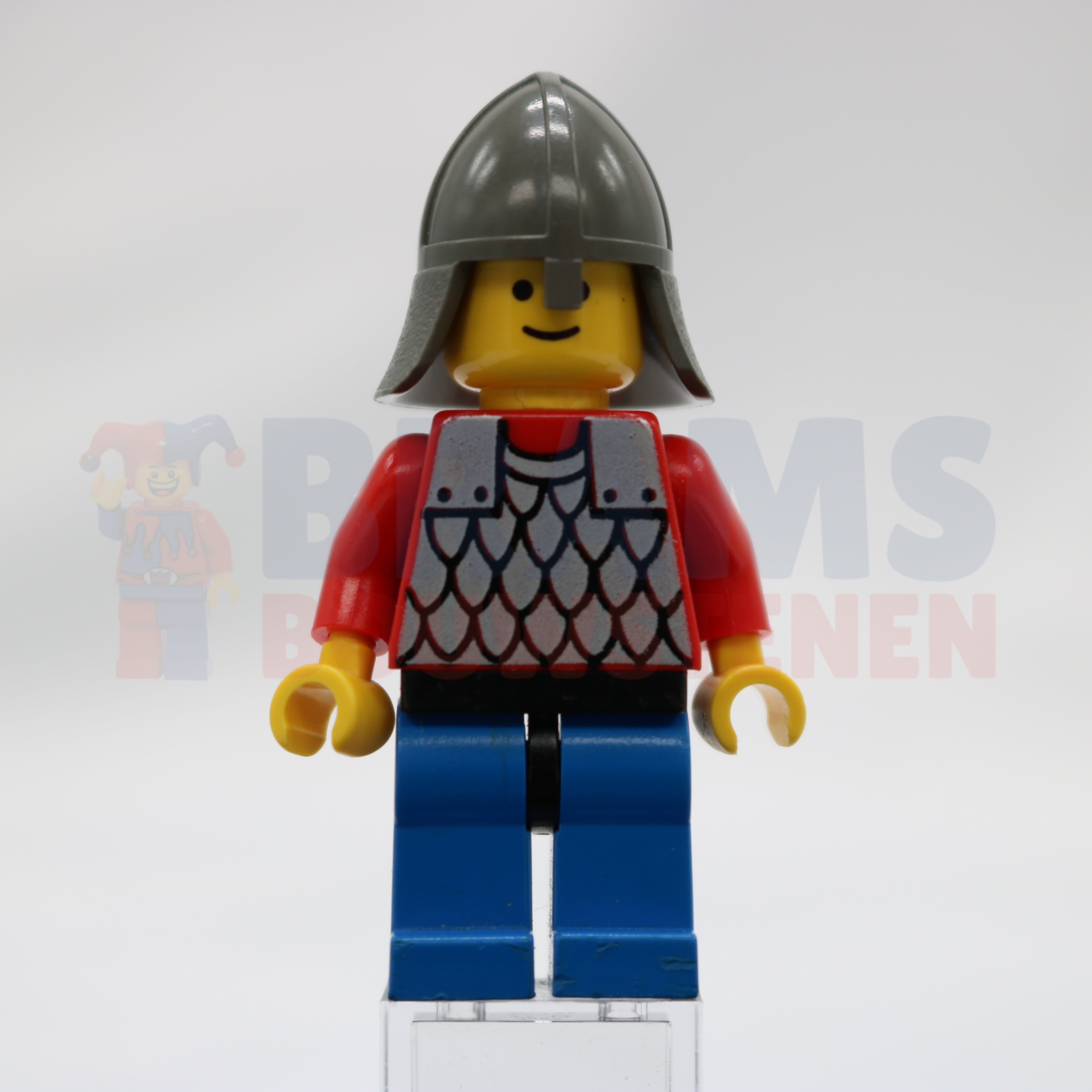 Minifig cas155 - Scale Mail - Red with Red Arms, Blue Legs with Black Hips, Dark Gray Neck-Protector