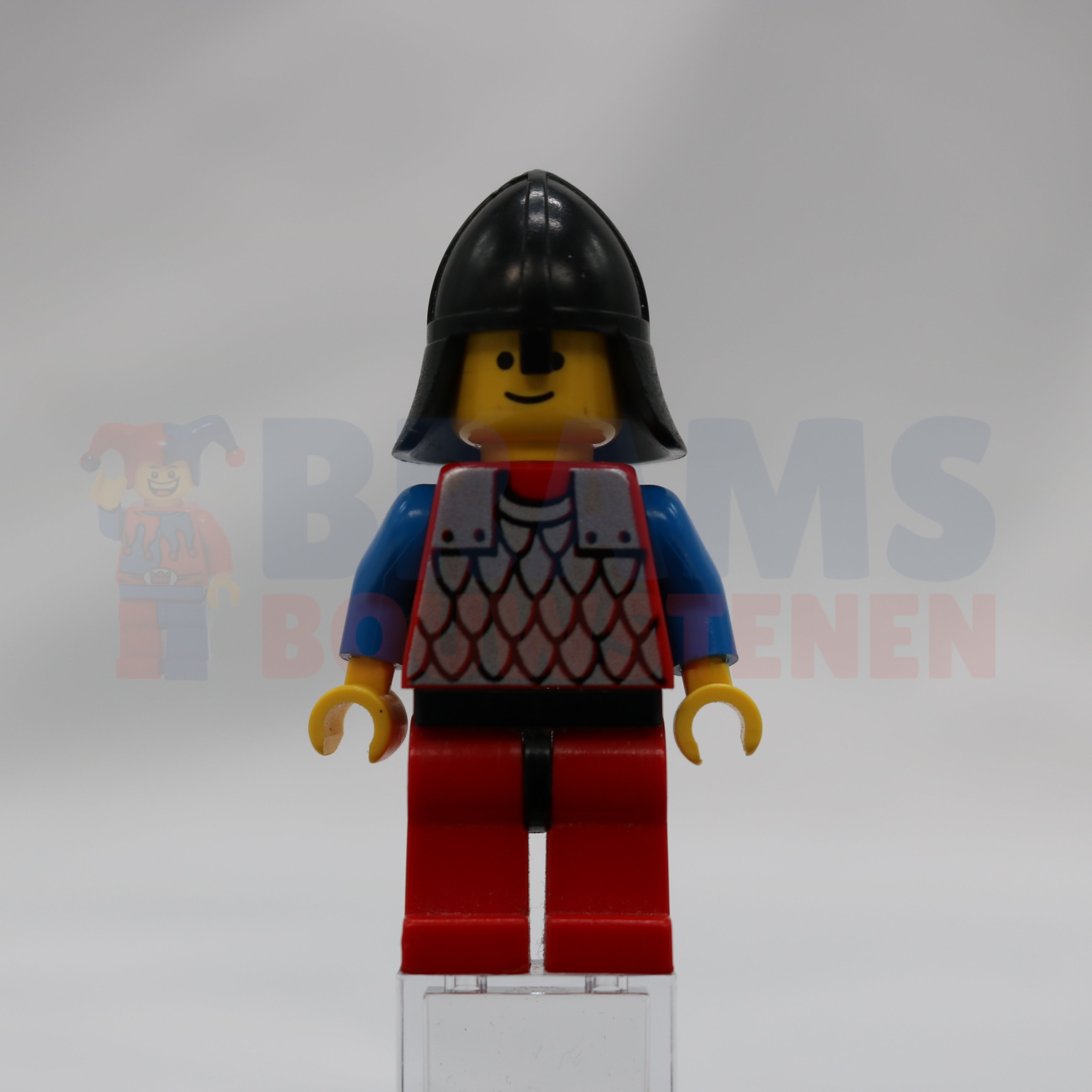 Minifig cas164 - Scale Mail - Red with Blue Arms, Red Legs with Black Hips, Black Neck-Protector