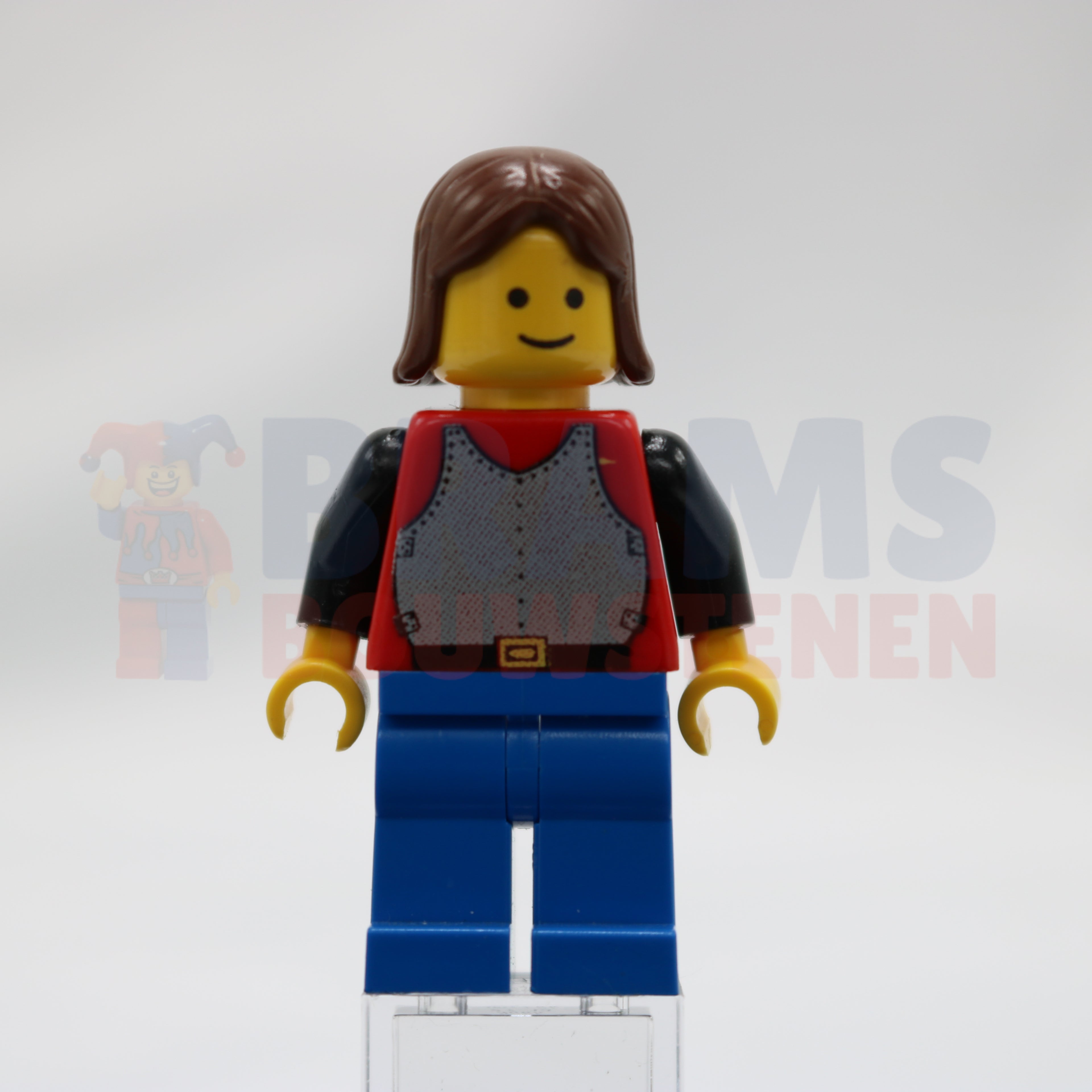 Minifig cas197 - Breastplate - Red with Black Arms, Blue Legs, Brown Female Hair