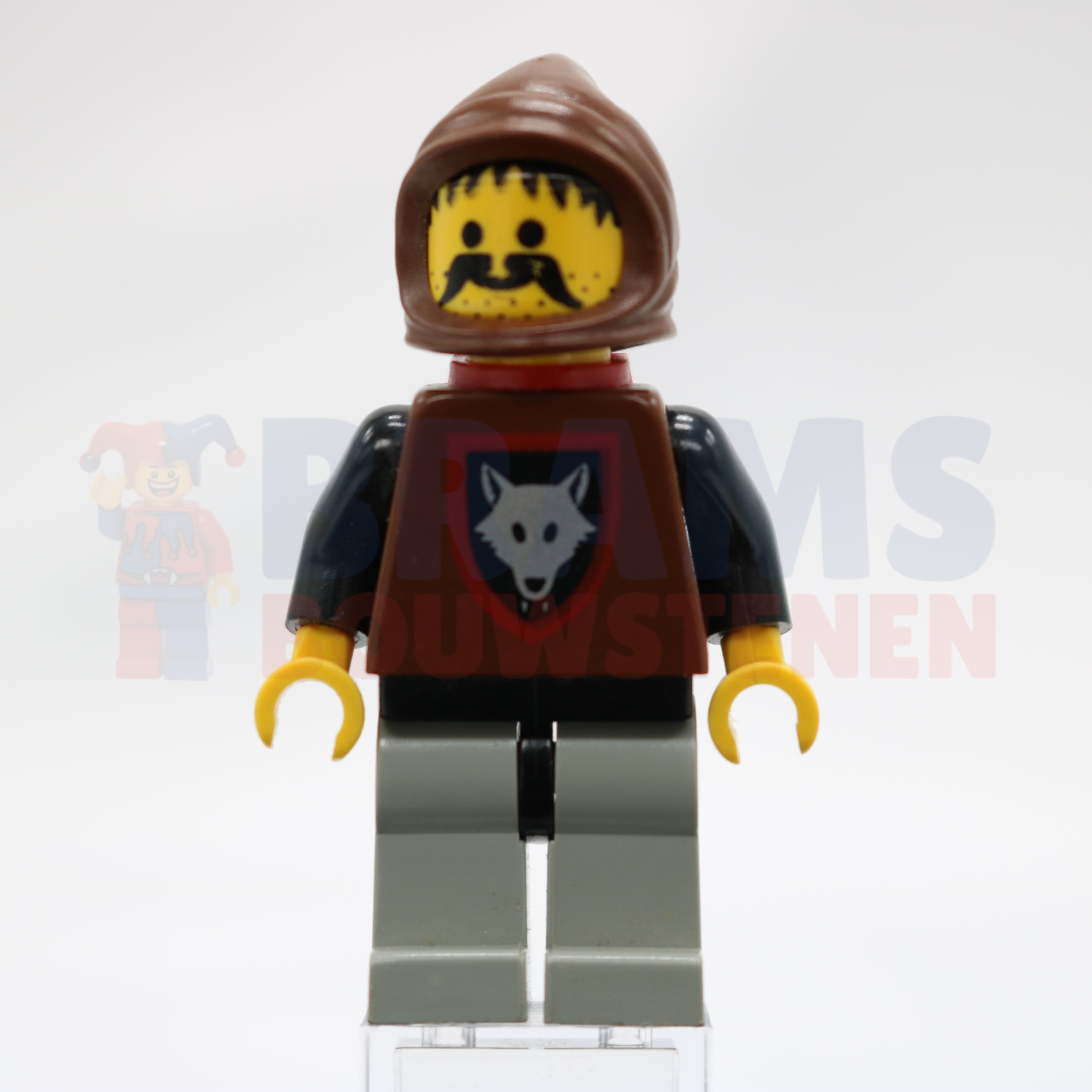 Minifig cas252 - Wolfpack - Mustache, Black Arms and Light Gray legs, Brown Hood and Red Cape