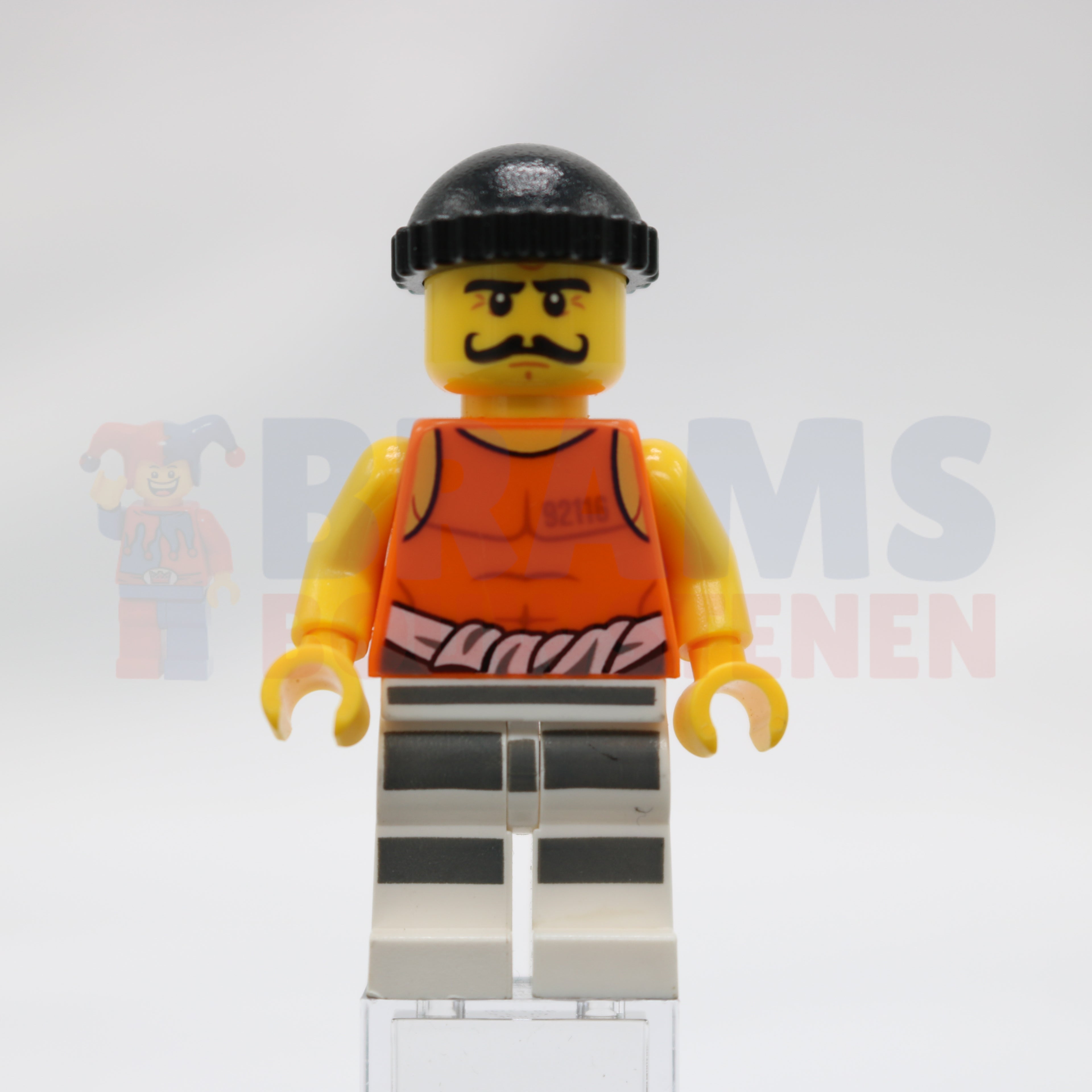 Minifig cty0612 - Police - Jail Prisoner 92116 Undershirt, Striped Legs, Black Knit Cap
