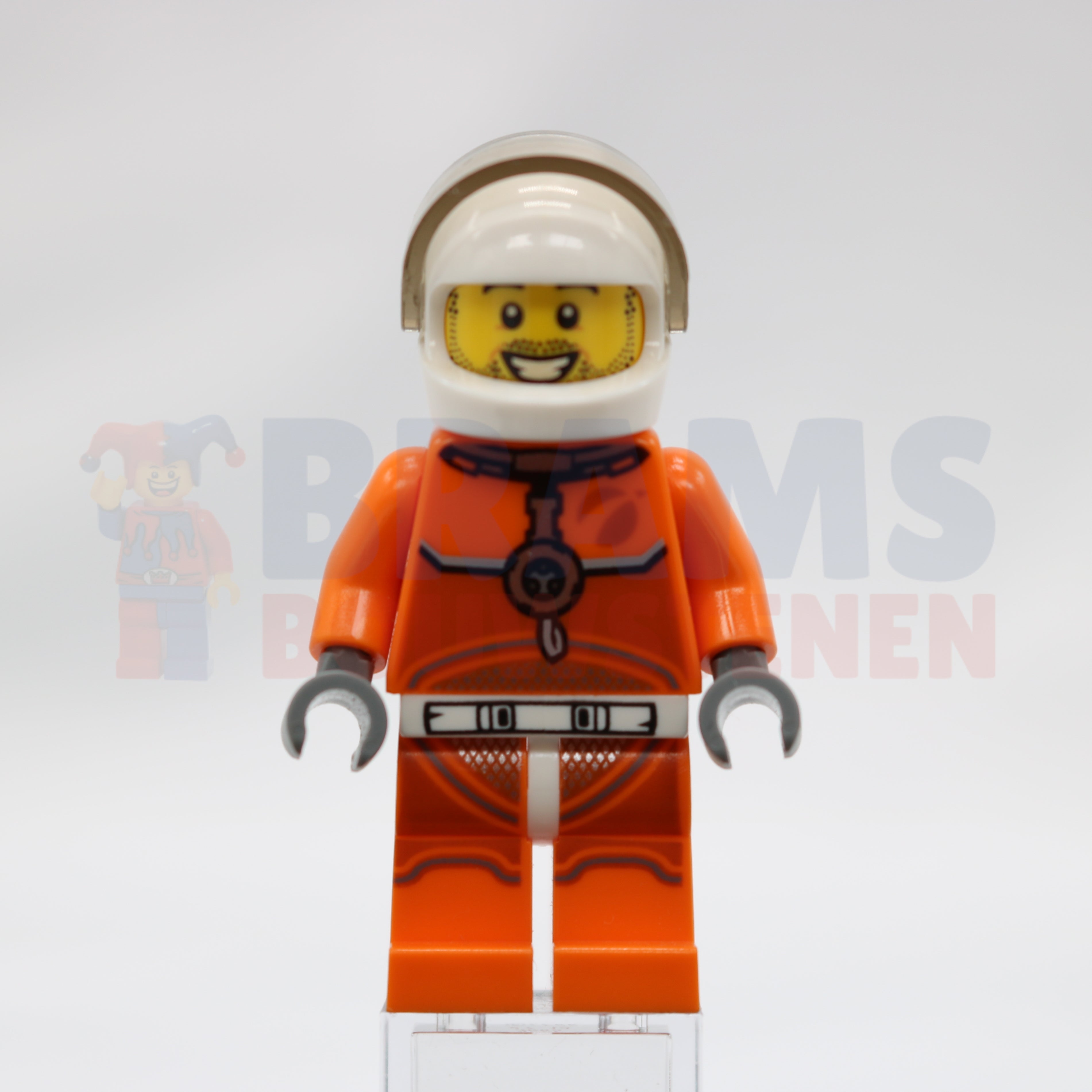 Minifig cty1059 - Astronaut - Male, Orange Spacesuit with Dark Bluish Gray Lines, Trans Light Blue Large Visor, Stubble