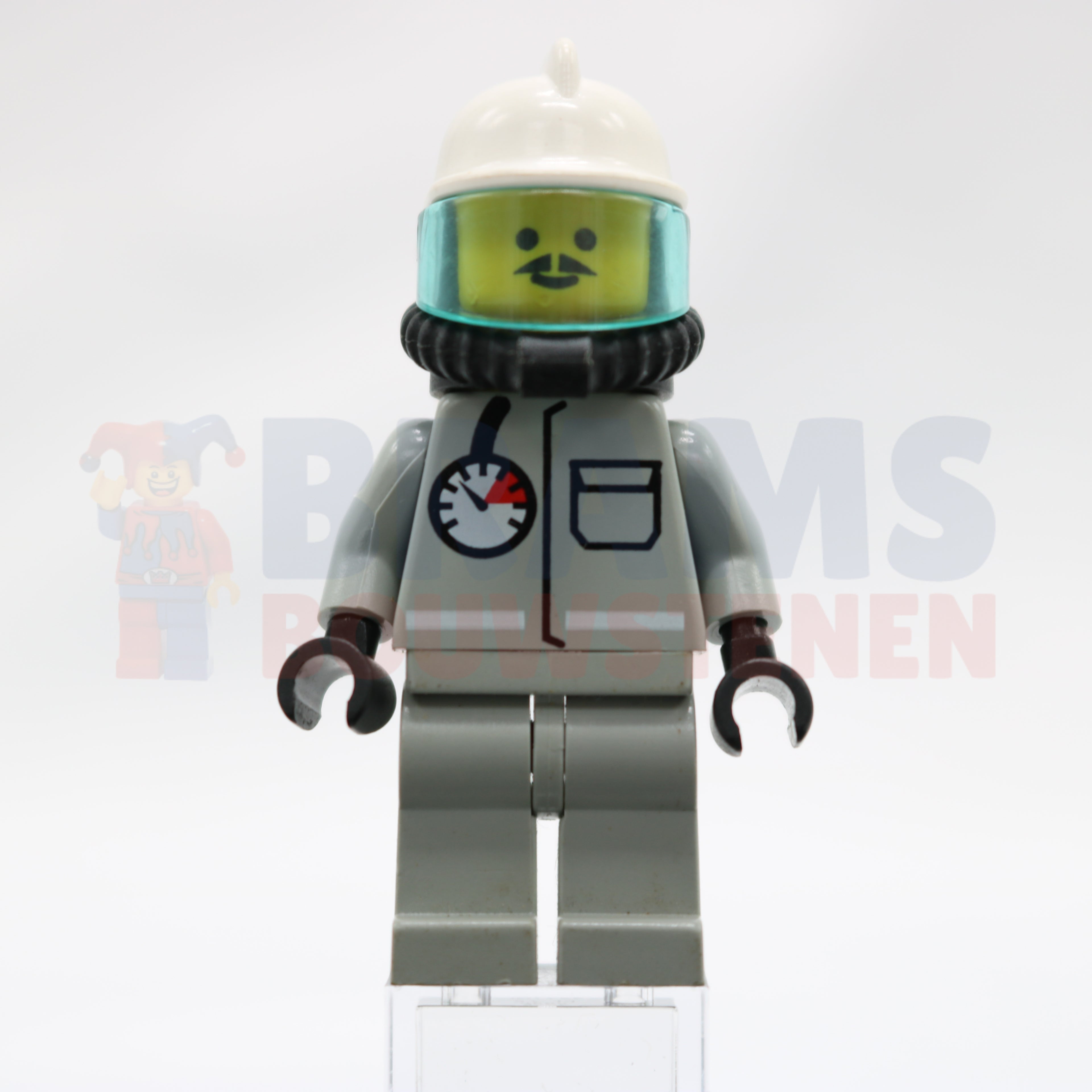 Minifig firec027 - Fire - Air Gauge and Pocket, Light Gray Legs, White Fire Helmet, Breathing Hose, Yellow Air Tanks