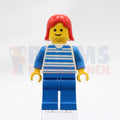 Minifig hor010 - Horizontal Lines Blue - White Arms - Blue Legs, Red Female Hair