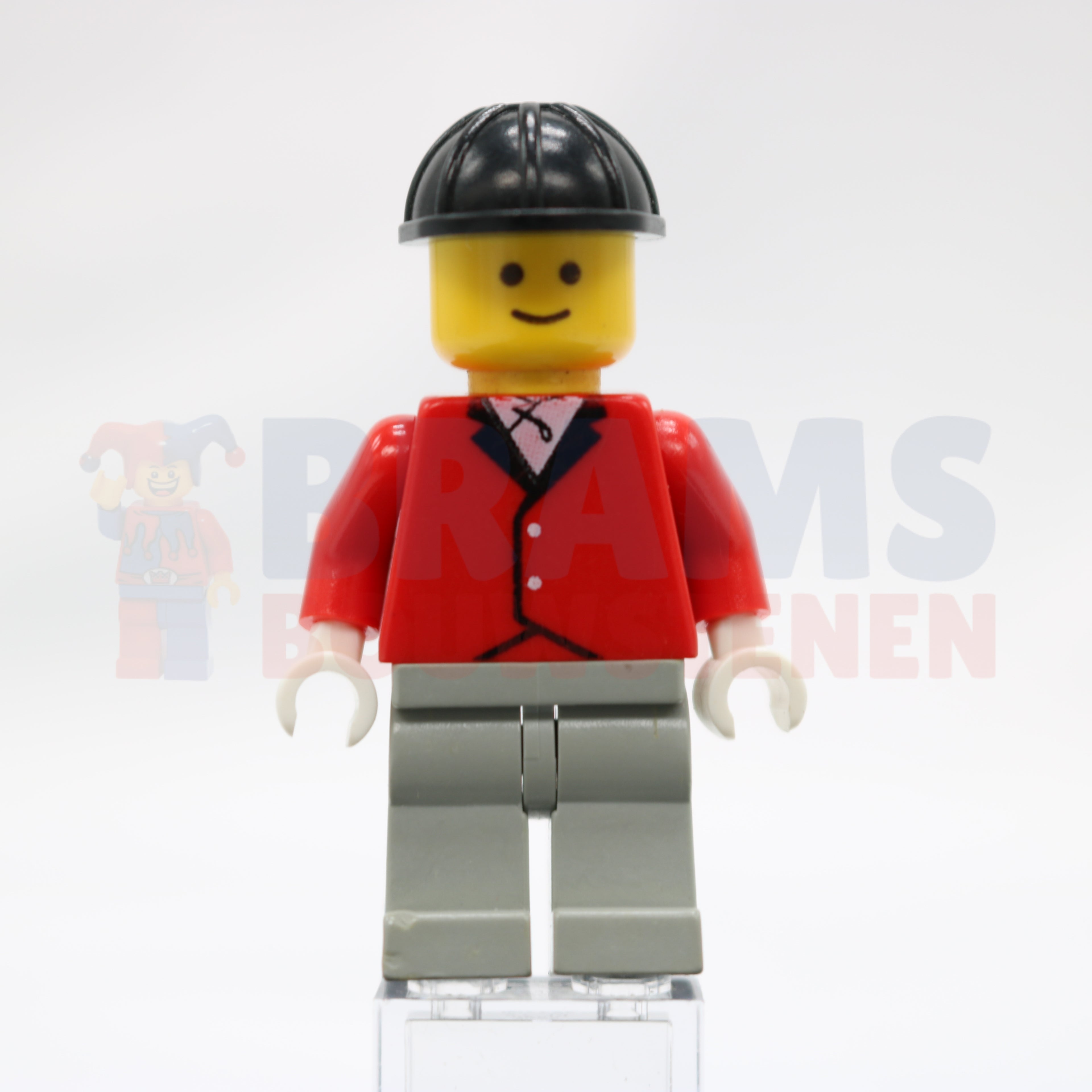 Minifig par013 - Red Riding Jacket - Light Gray Legs, Black Construction Helmet