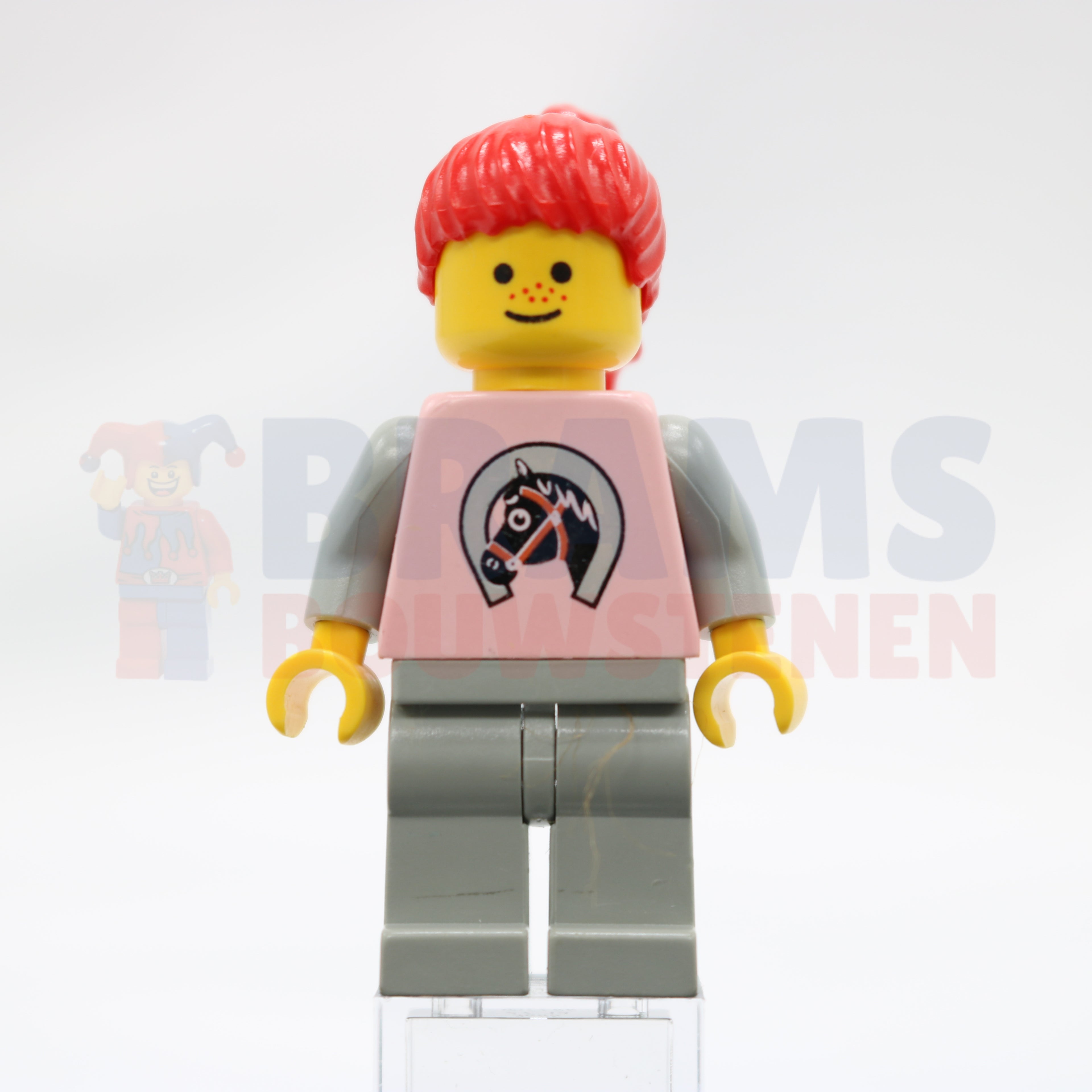 Minifig par015 - Horse Logo - Light Gray Legs, Red Ponytail Hair