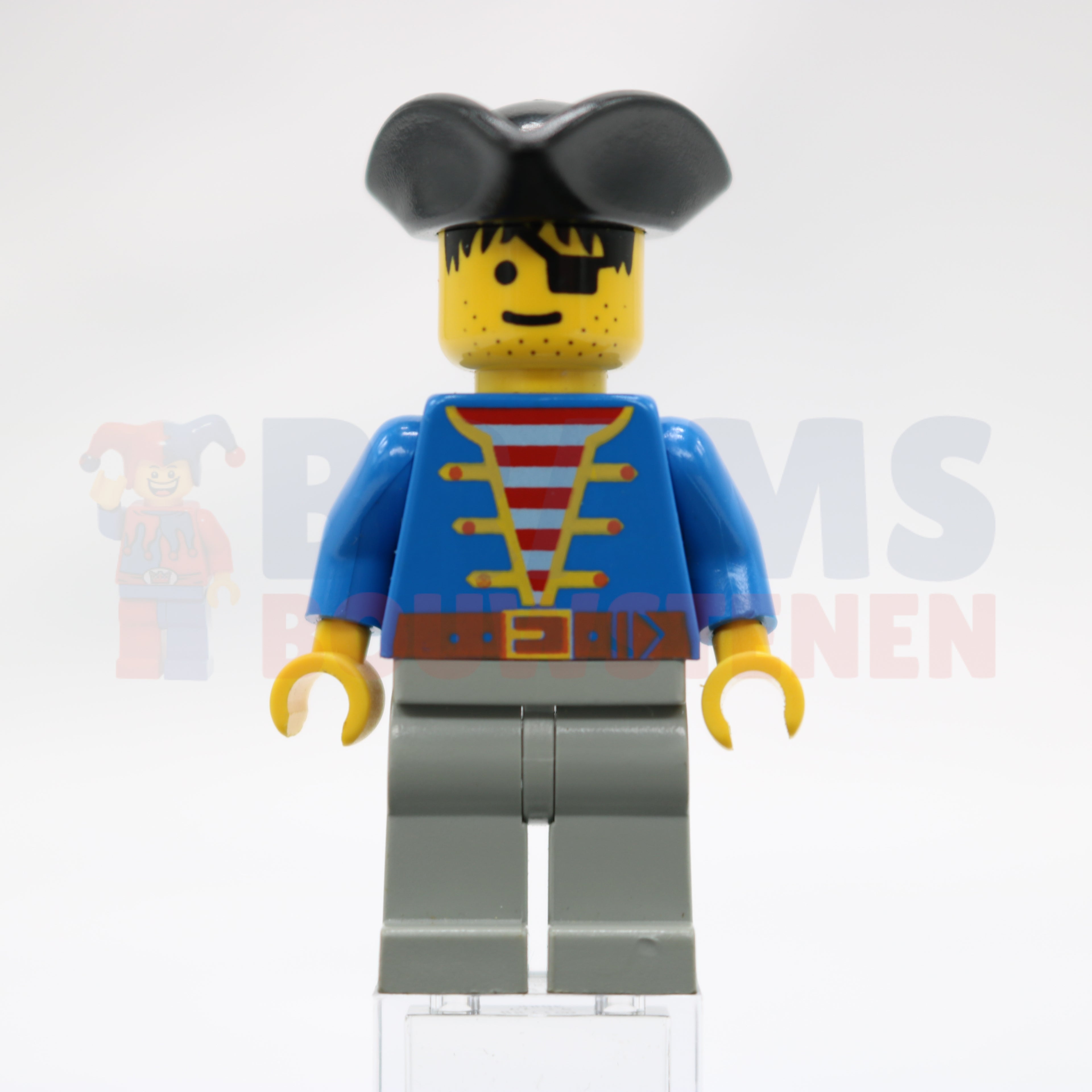 Minifig pi005 - Pirate Blue Jacket, Light Gray Legs, Black Pirate Triangle Hat