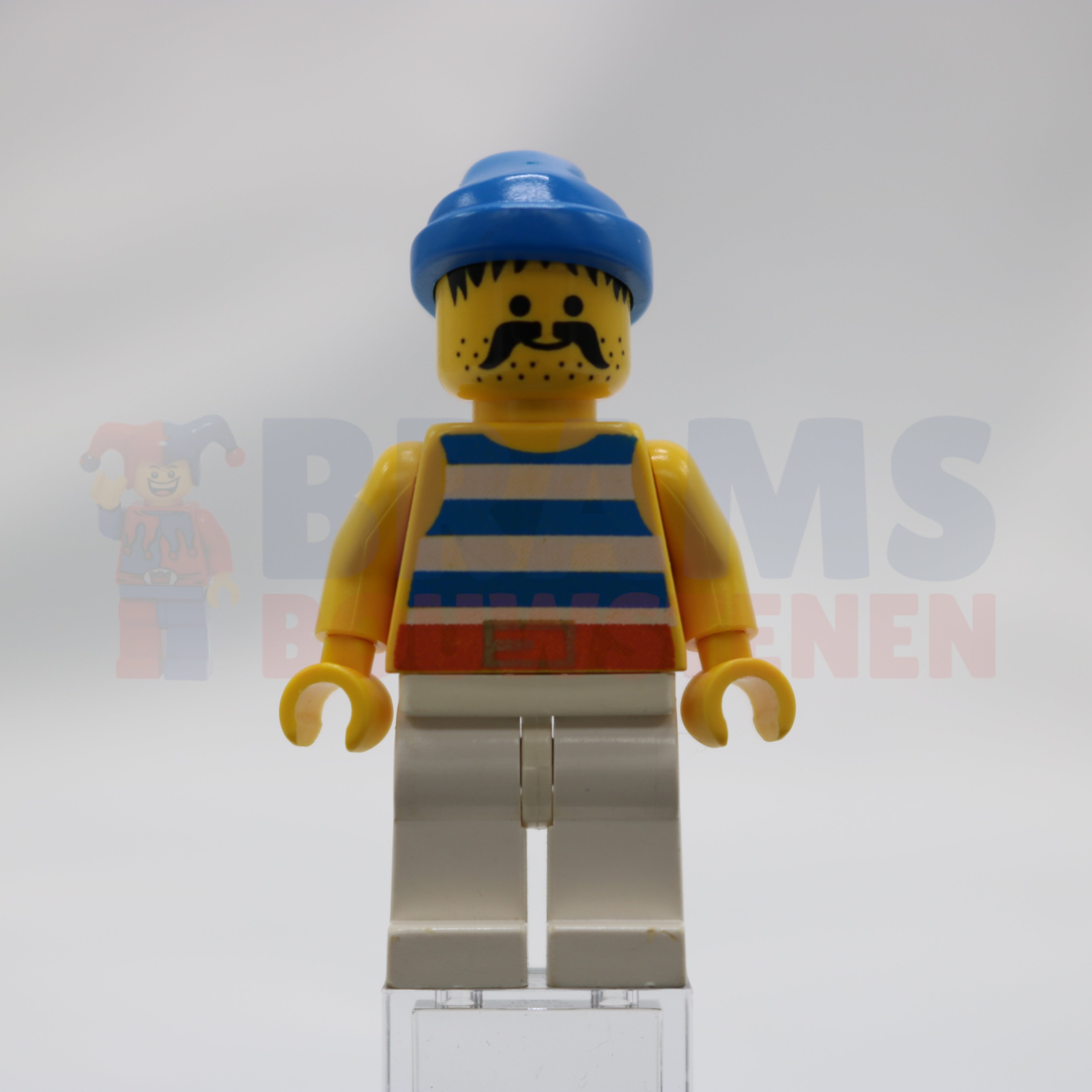 Minifig pi019 - Pirate Blue / White Stripes Shirt, White Legs, Blue Bandana
