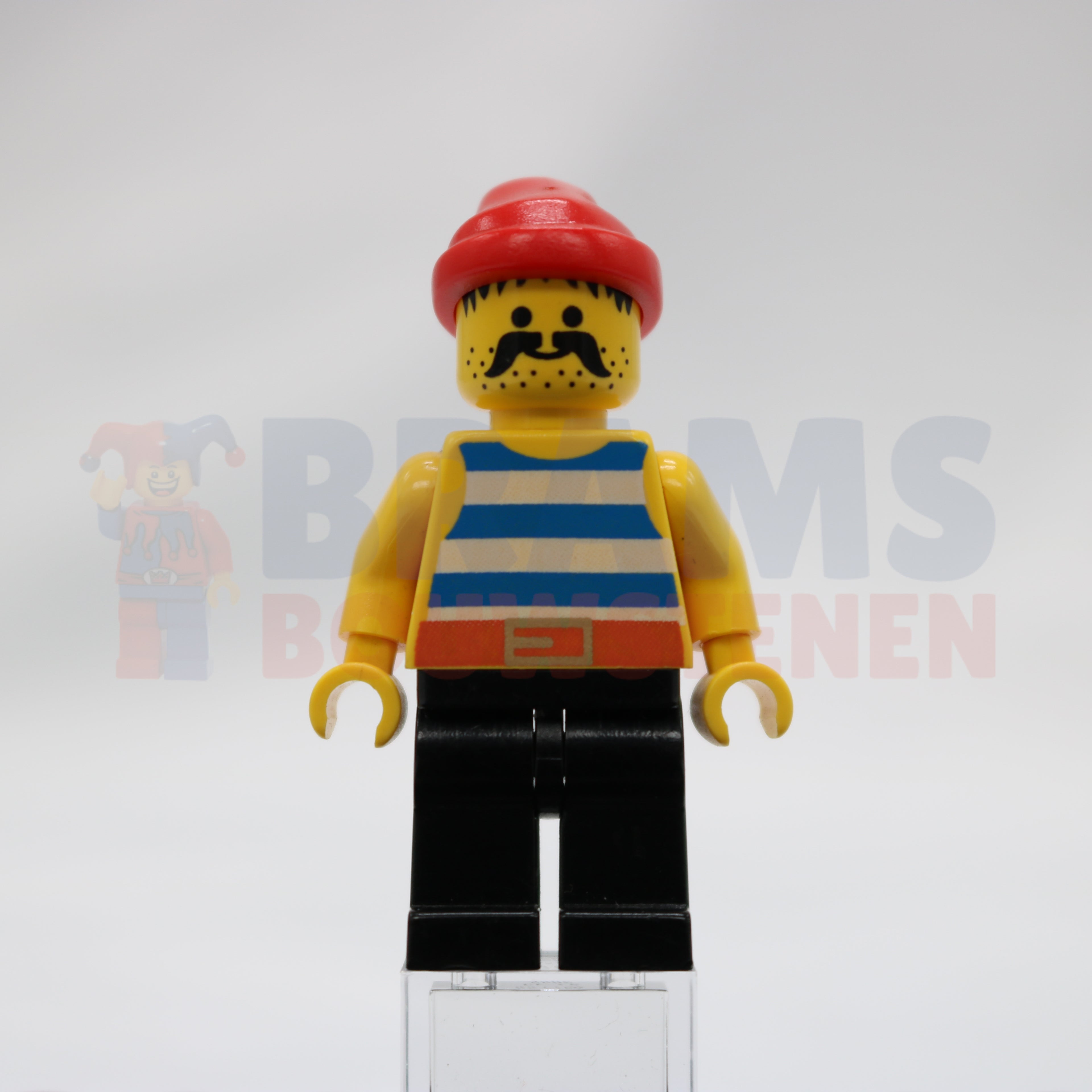 Minifig pi020 - Pirate Blue / White Stripes Shirt, Black Legs, Red Bandana