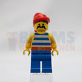 Minifig pi021 - Pirate Blue / White Stripes Shirt, Blue Legs, Red Bandana