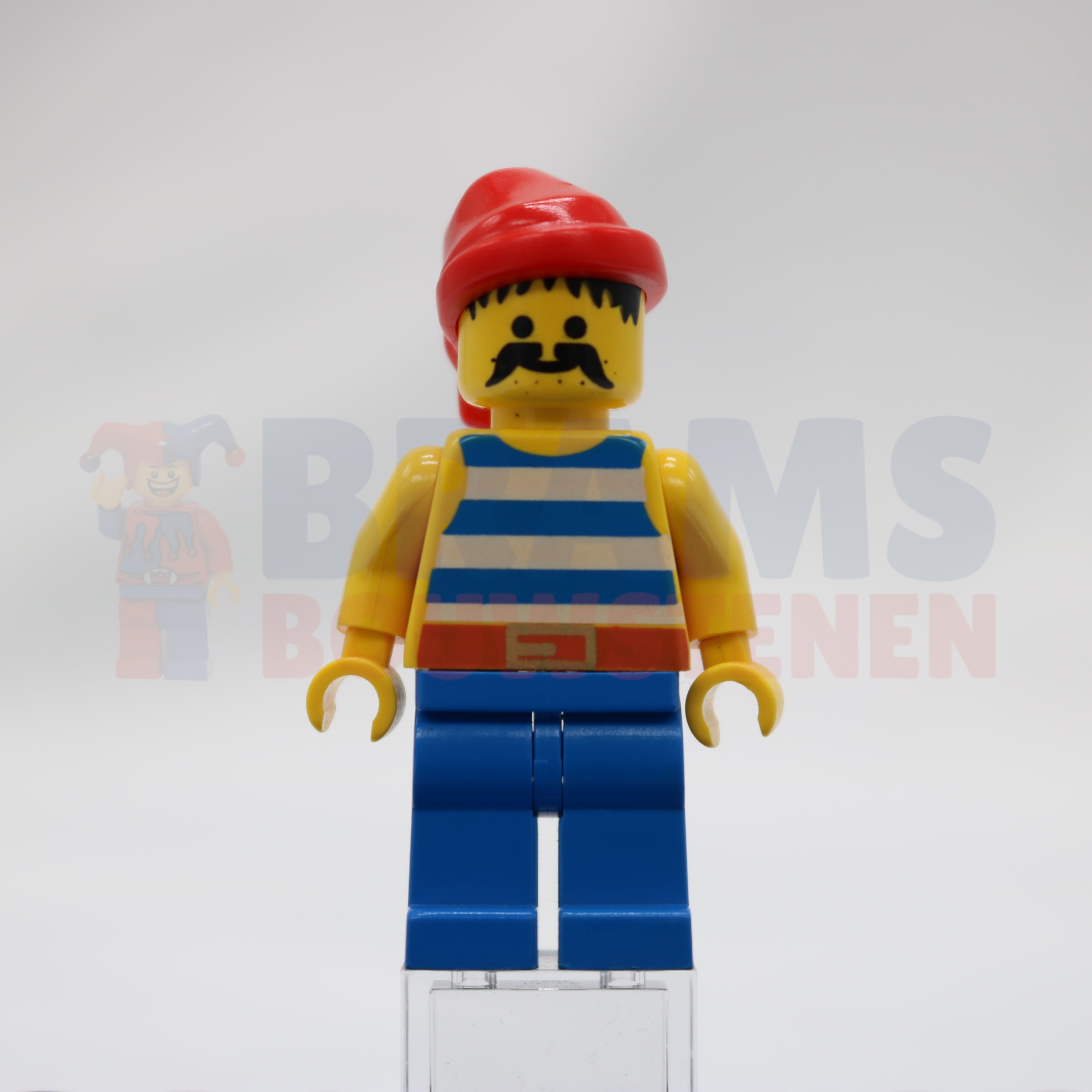 Minifig pi021 - Pirate Blue / White Stripes Shirt, Blue Legs, Red Bandana