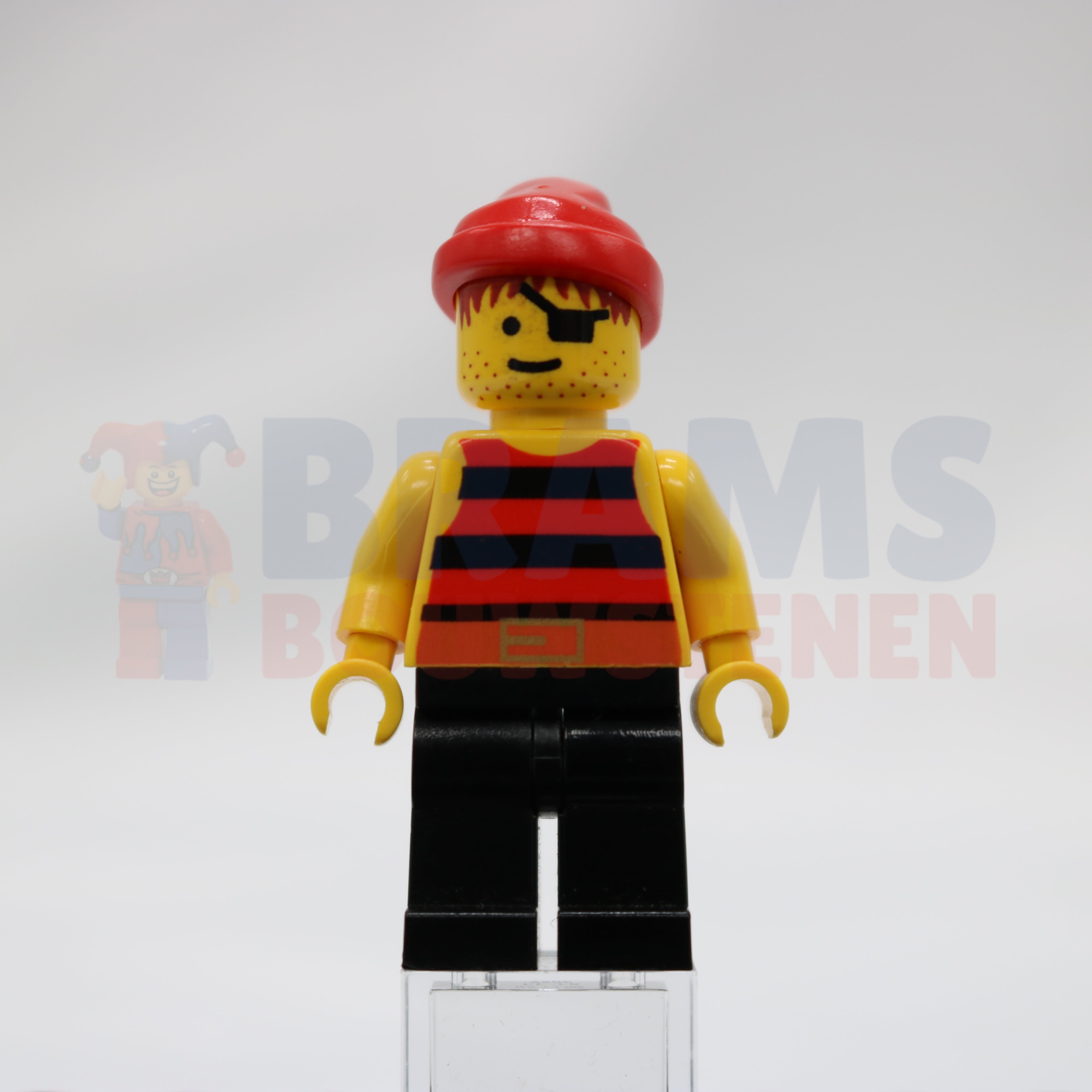 Minifig pi031 - Pirate Red / Black Stripes Shirt, Black Legs, Red Bandana