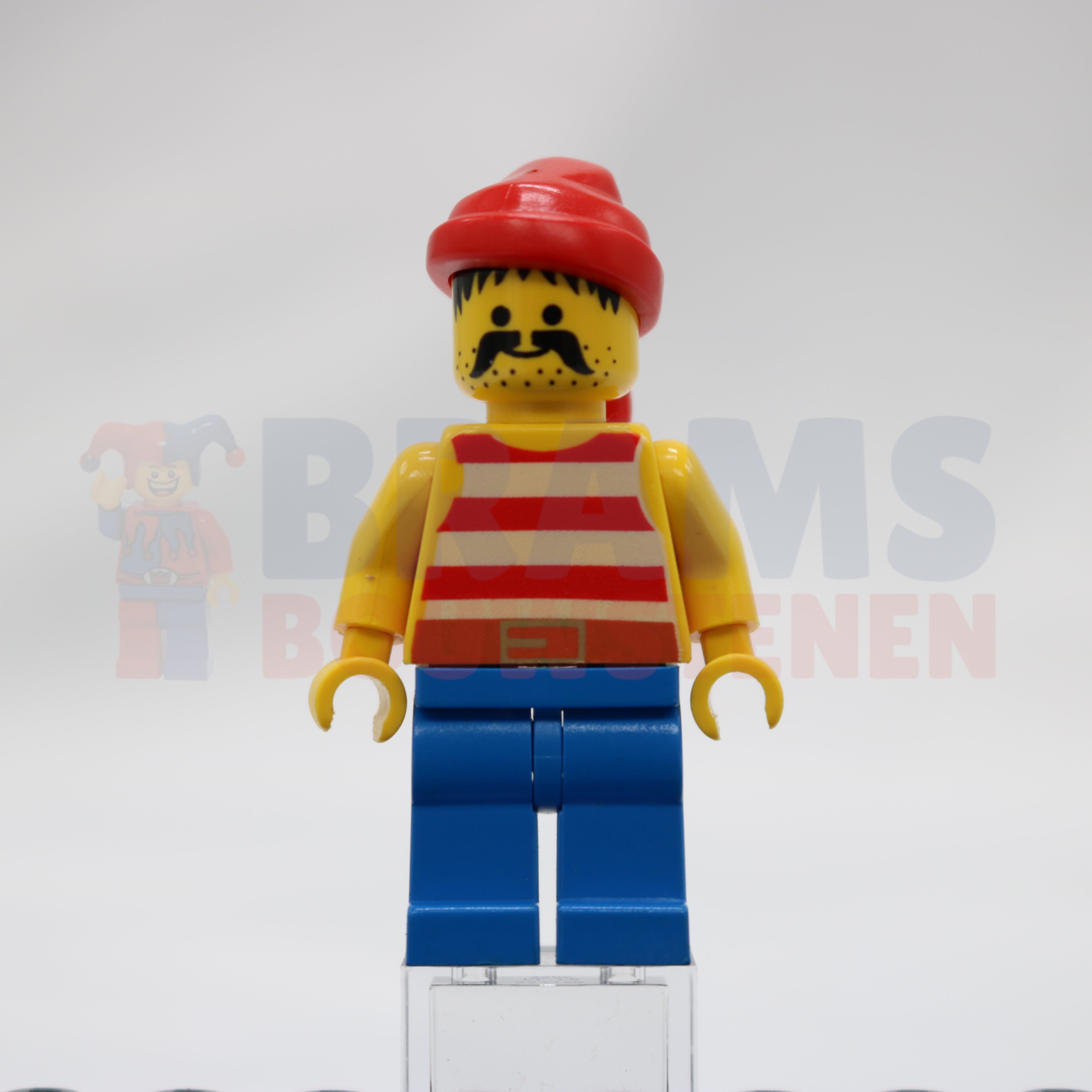 Minifig pi043 - Pirate Red / White Stripes Shirt, Blue Legs, Red Bandana