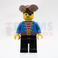 Minifig pi080 - Pirate Blue Jacket, Black Legs, Brown Pirate Triangle Hat, Black Hair