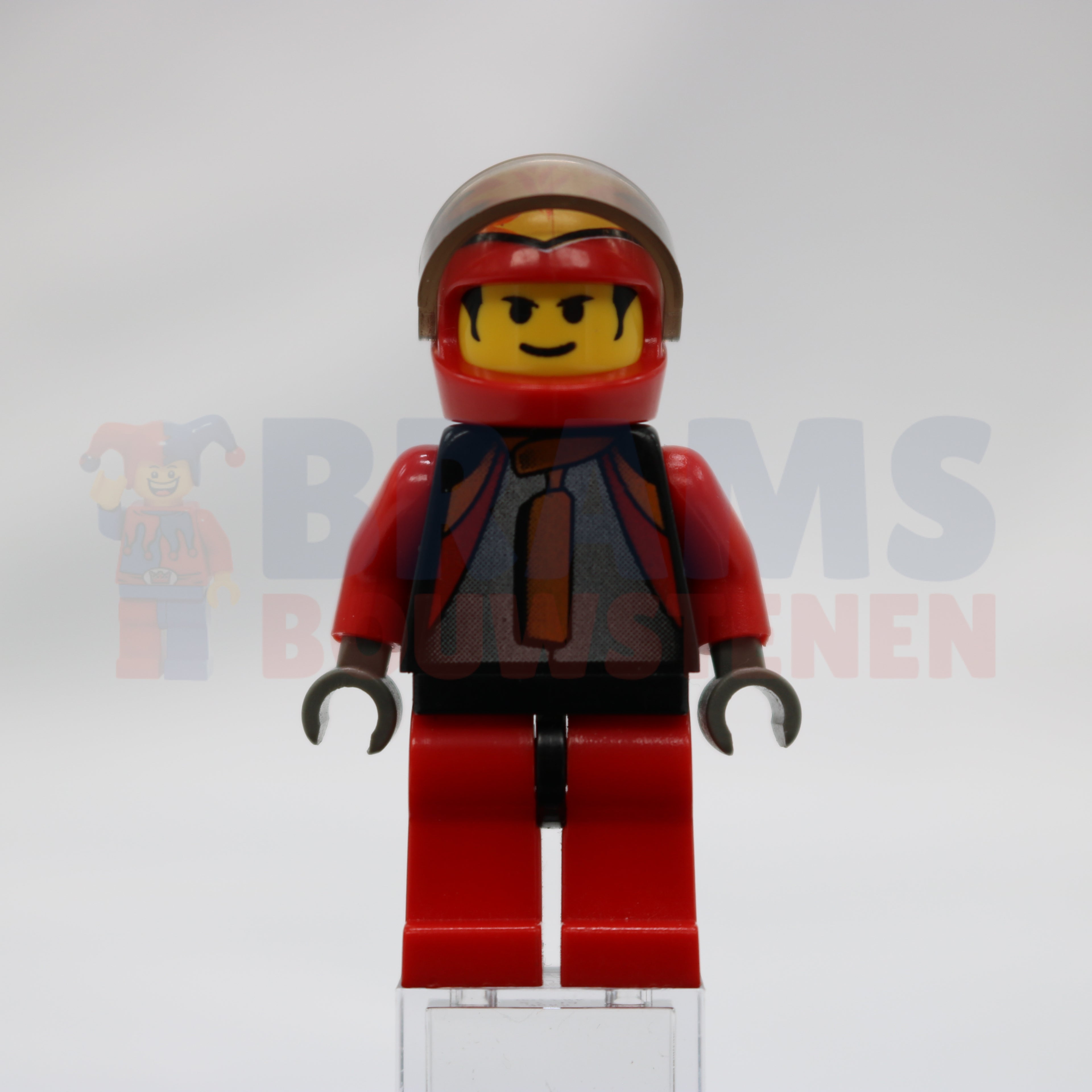 Minifig rac016 - Racer Driver, Car 84, Red/Black, Red Flame Helmet