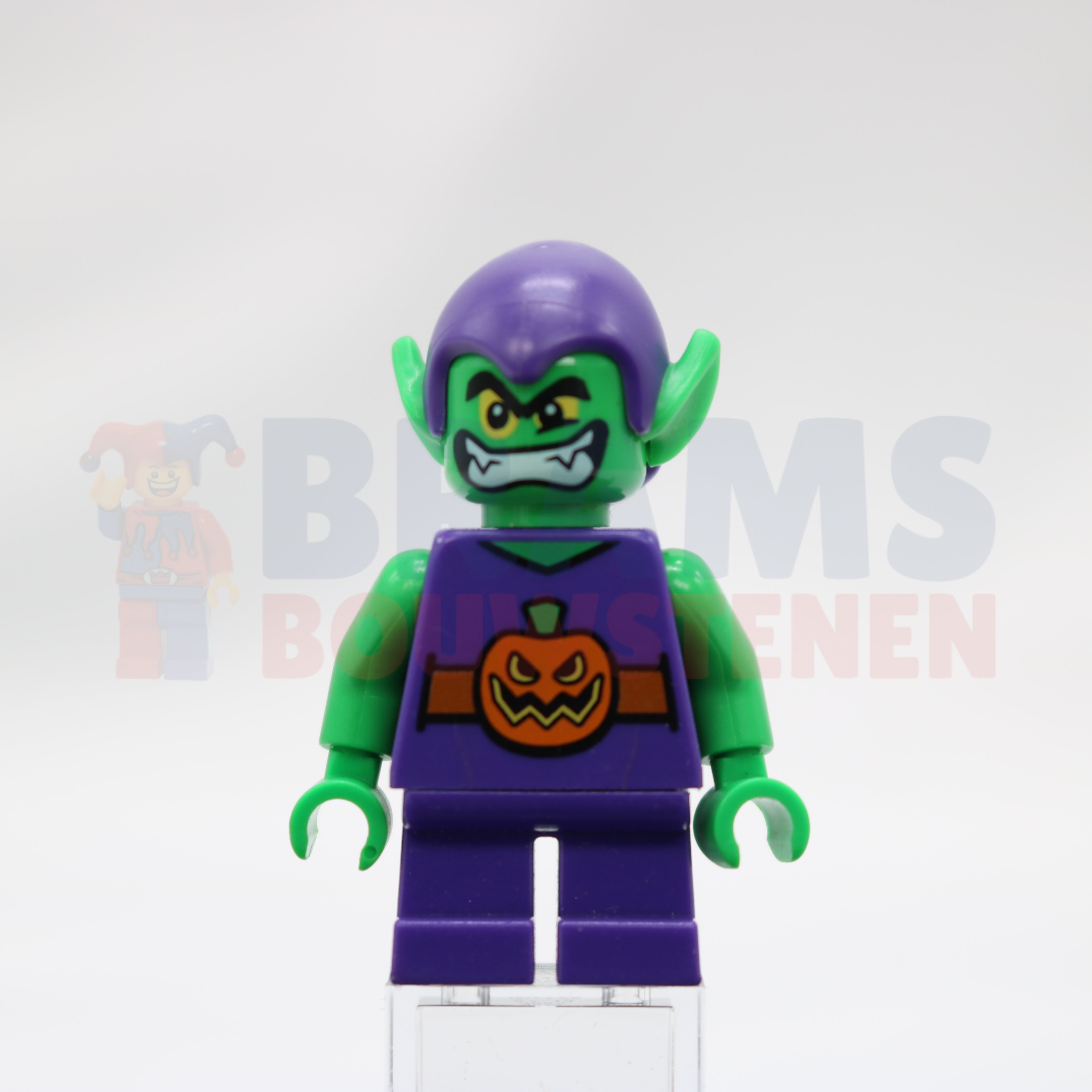 Minifig sh0249 - Green Goblin - Bright Green Skin, Dark Purple Outfit, Short Legs