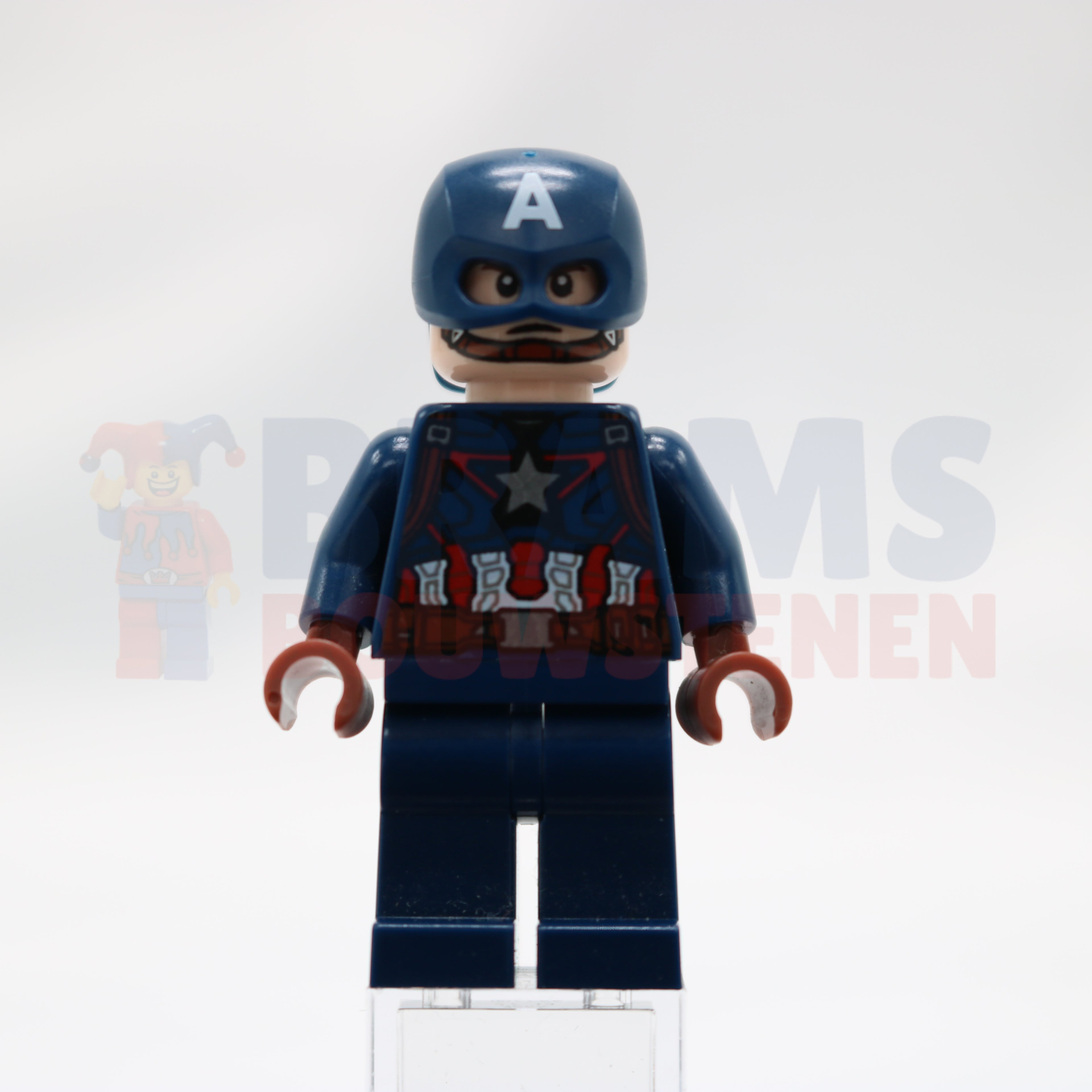 Minifig sh0736 - Captain America - Dark Blue Suit, Reddish Brown Hands, Helmet