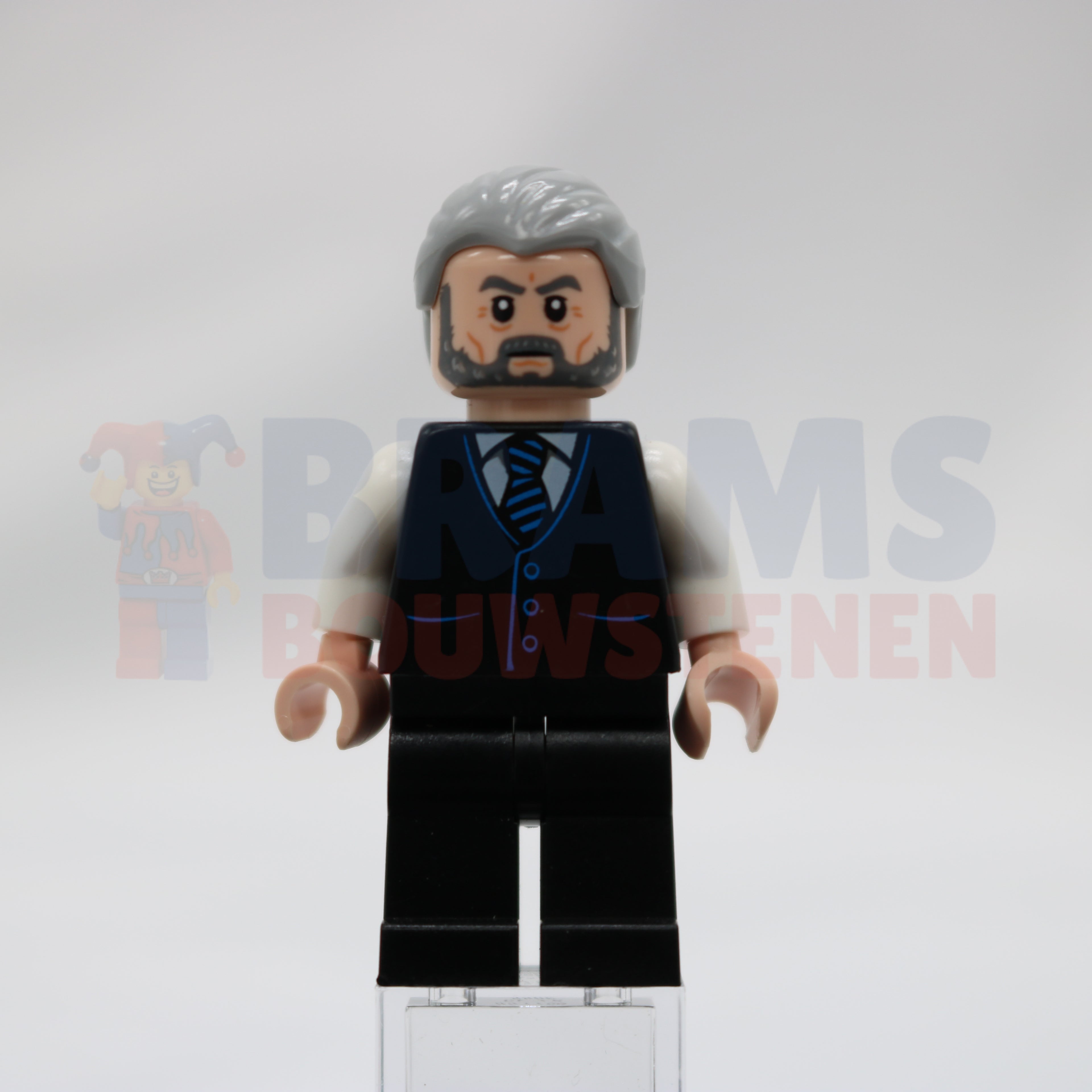 Minifig sh0789 - Alfred Pennyworth - Black Vest, Light Bluish Gray Hair, Dark Bluish Gray Beard