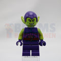 Minifig sh0803 - Green Goblin - Lime Skin, Dark Purple Outfit, Medium Legs, Dark Blue Stomach