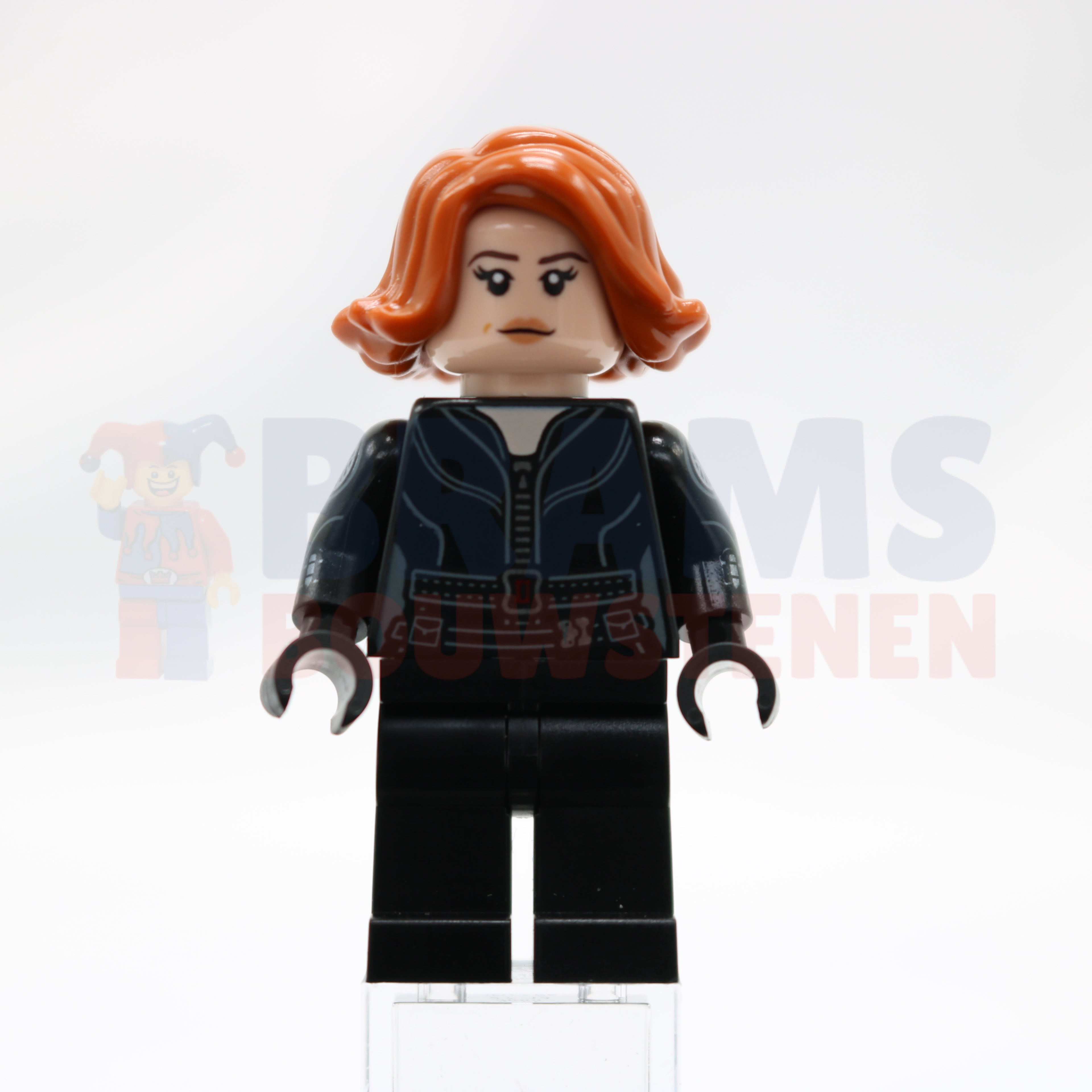 Minifig sh0851 - Black Widow - Black Jumpsuit, Dark Orange Short Hair, Plain Legs, Printed Arms