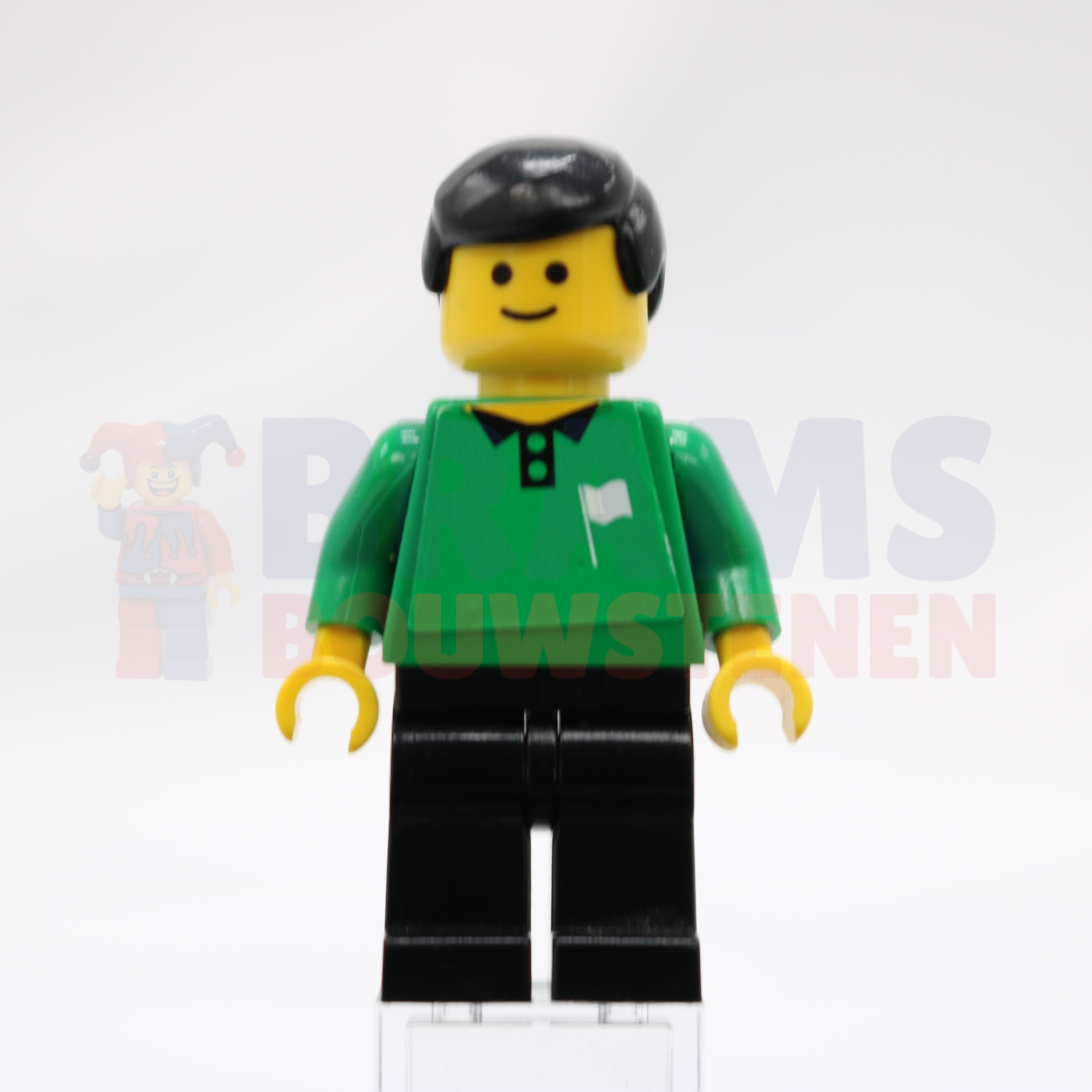 Minifig soc112s - Soccer Referee Green, Line - Black Legs, White Flag Torso Sticker (Shell)