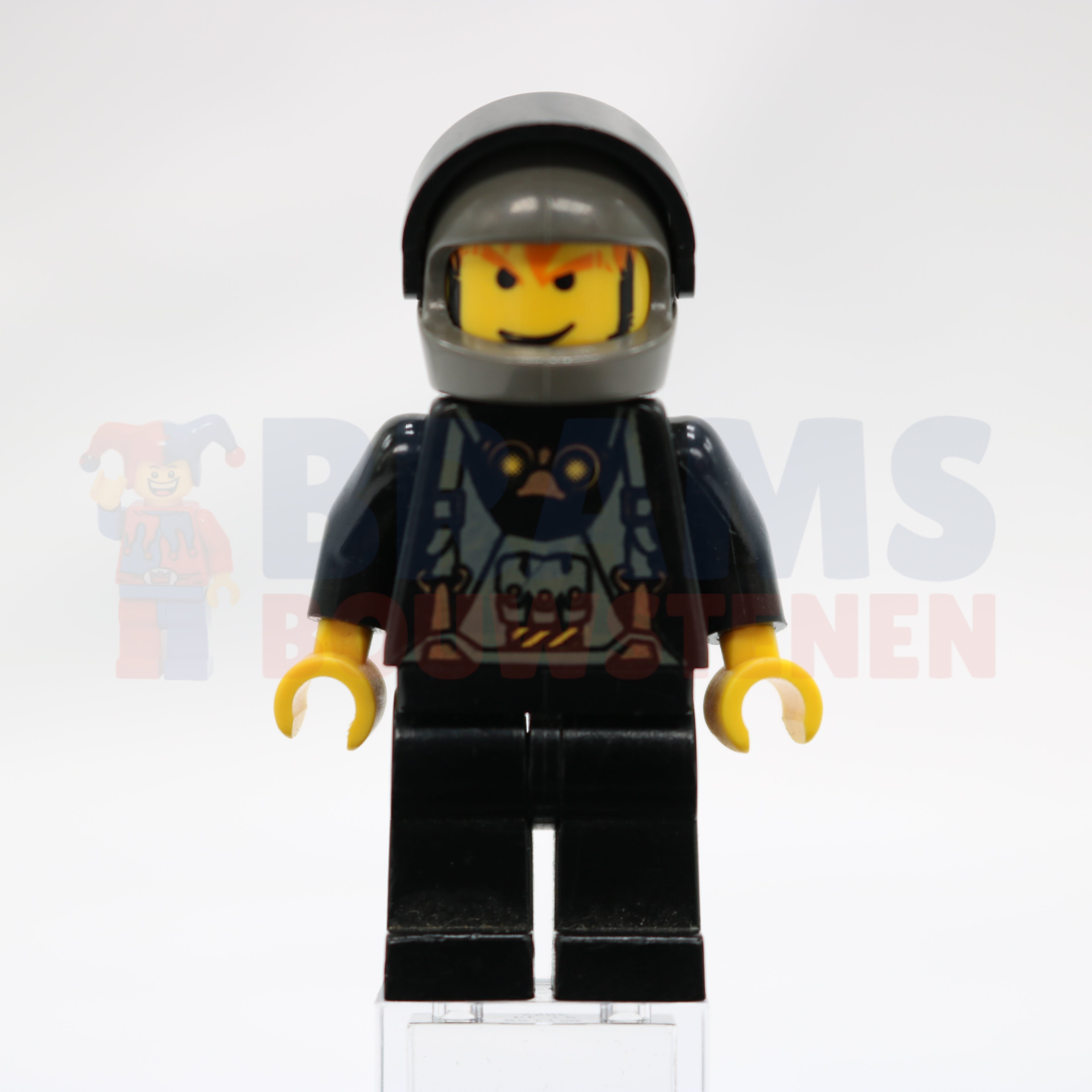 Minifig stu011 - Boat Driver, Black with Dark Gray Helmet, Black Visor