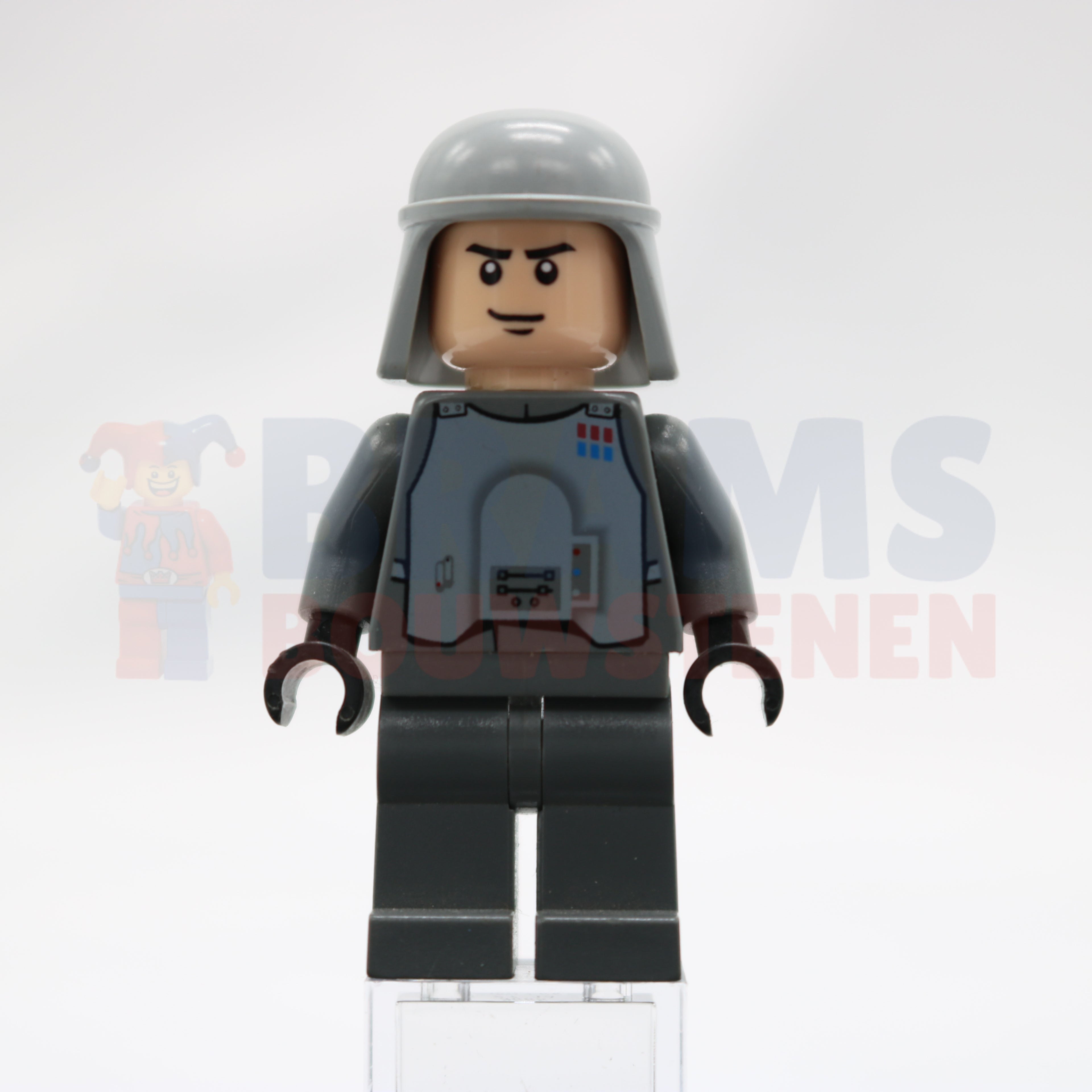 Minifig sw0261 - Imperial Officer with Battle Armor (Captain / Commandant / Commander) - Dark Bluish Gray Legs, Smirk