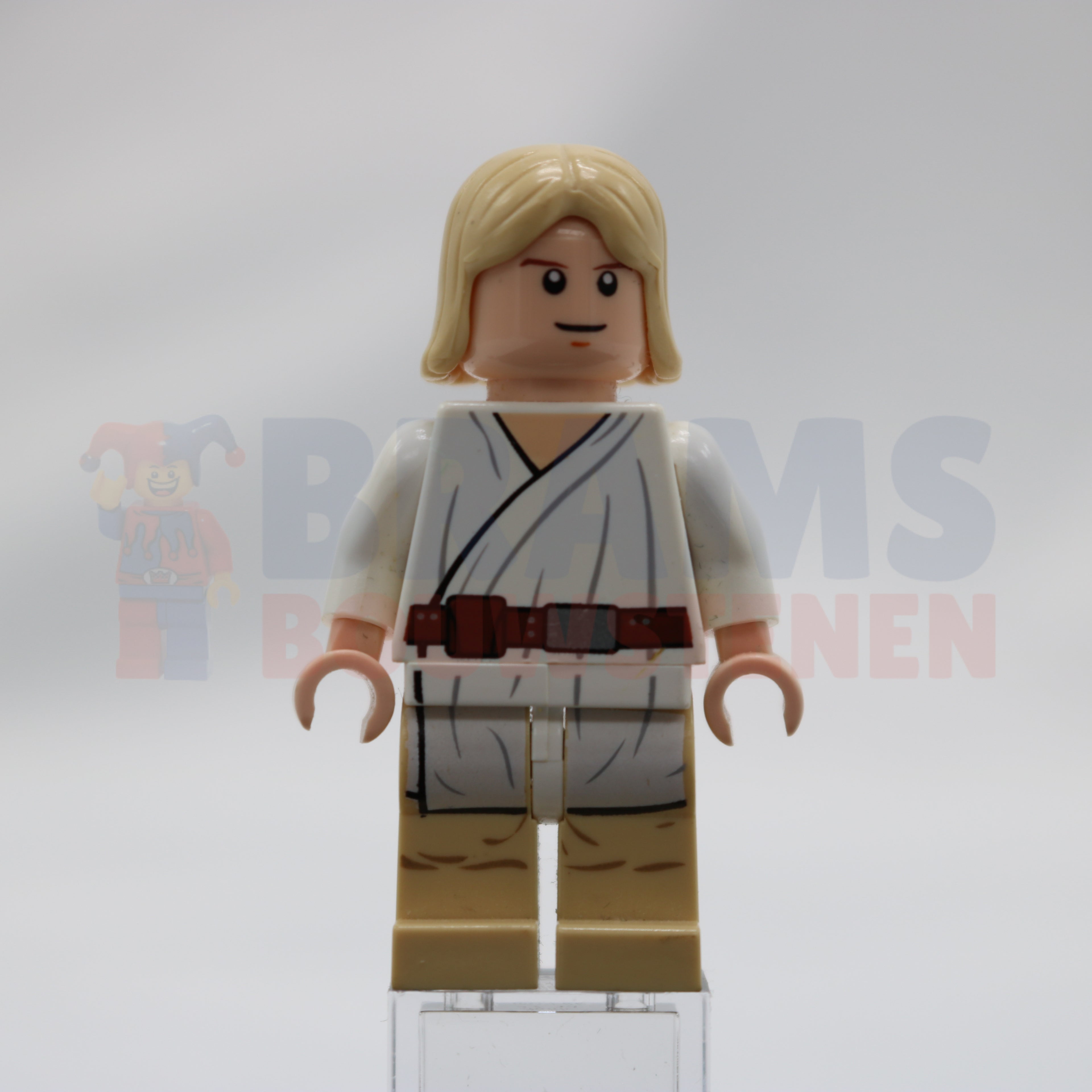 Minifig sw0273 - Luke Skywalker - Light Nougat, Long Hair, White Tunic, Tan Legs, White Glints