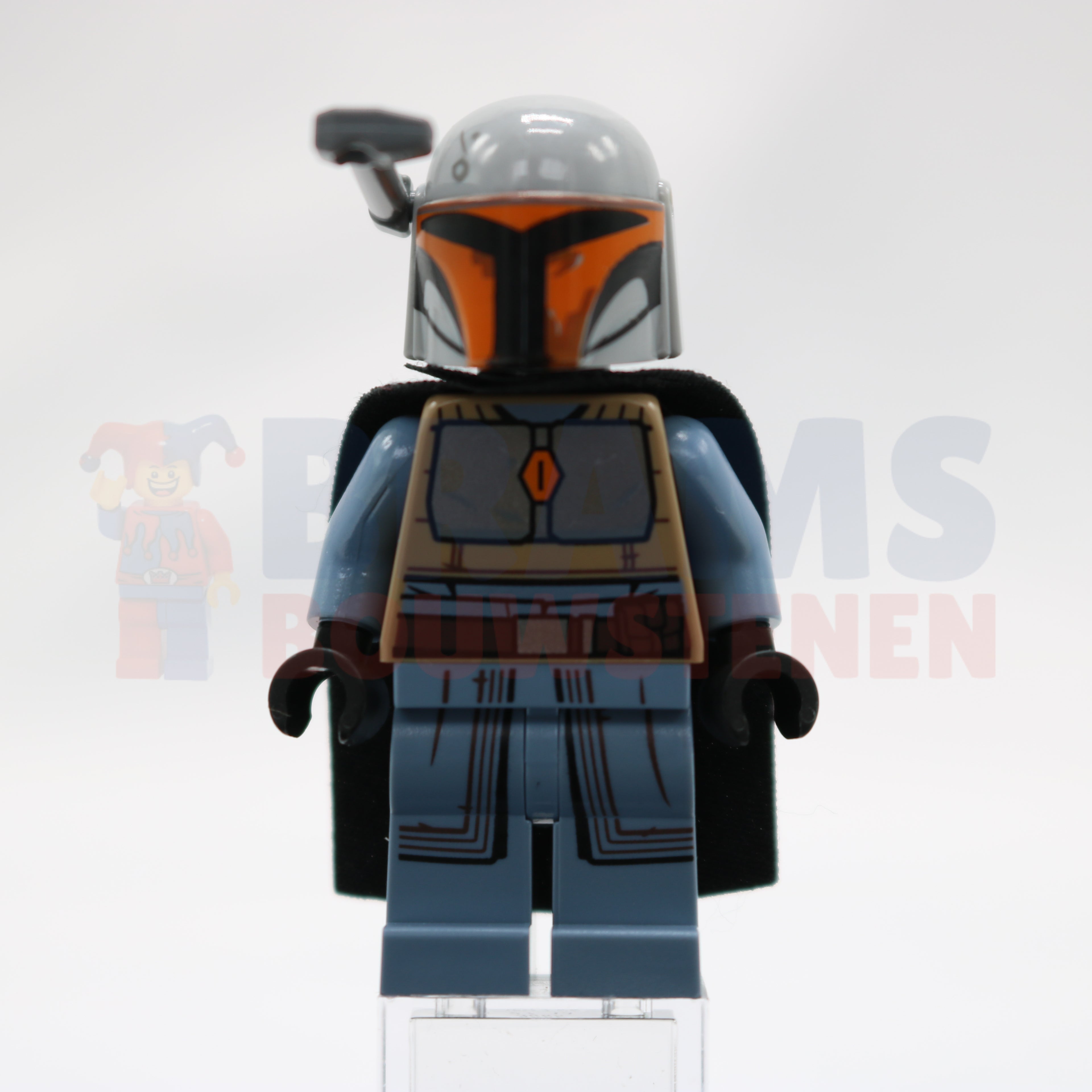 Minifig sw1077 - Mandalorian Tribe Warrior - Female, Black Cape, Light Bluish Gray Helmet with Antenna / Rangefinder