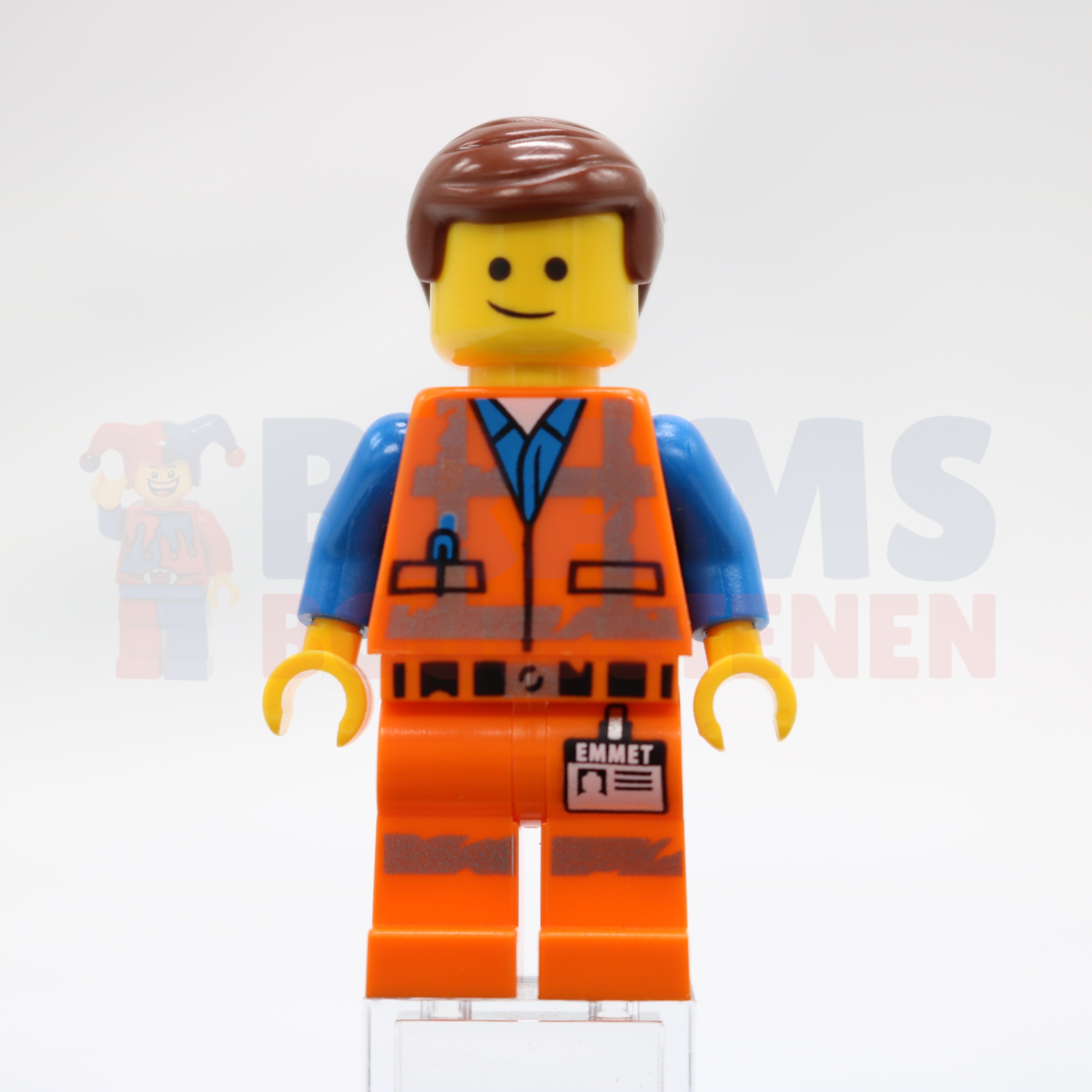 Minifig tlm142 - Emmet - Lopsided Smile / Angry, Worn Uniform