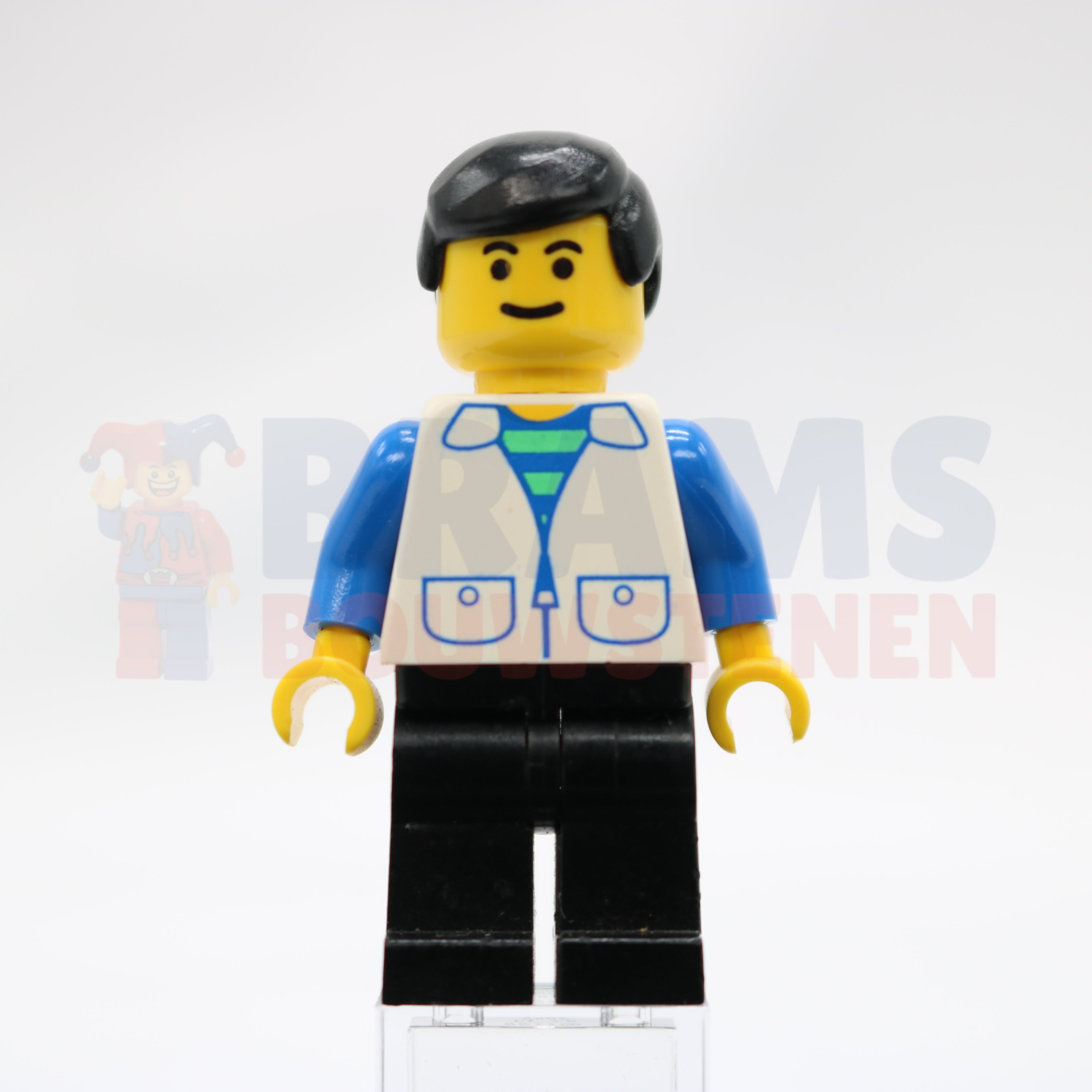 Minifig trn094 - Suit with 2 Pockets White - Black Legs, Black Male Hair