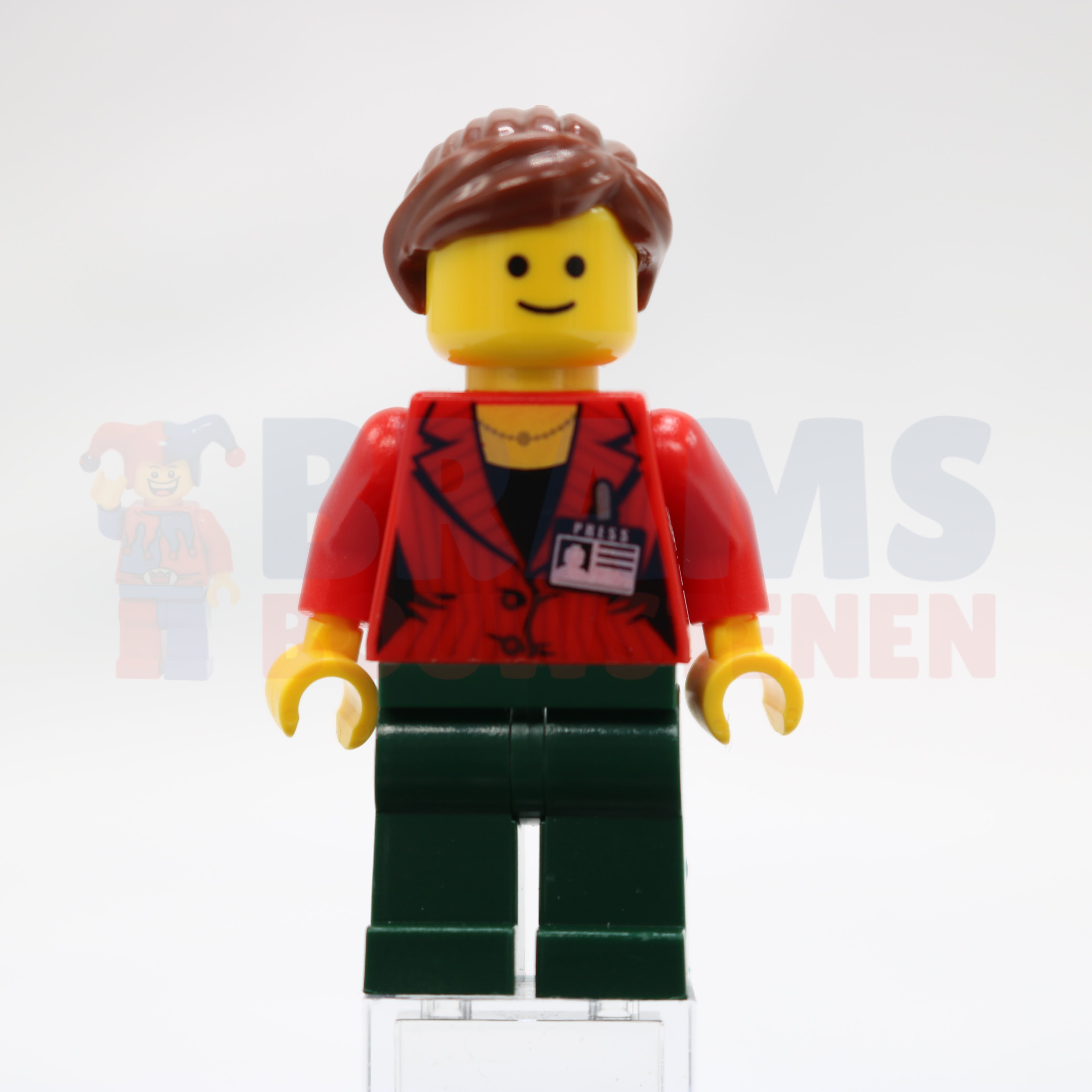 Minifig twn159 - Press Woman / Reporter - Dark Green Legs